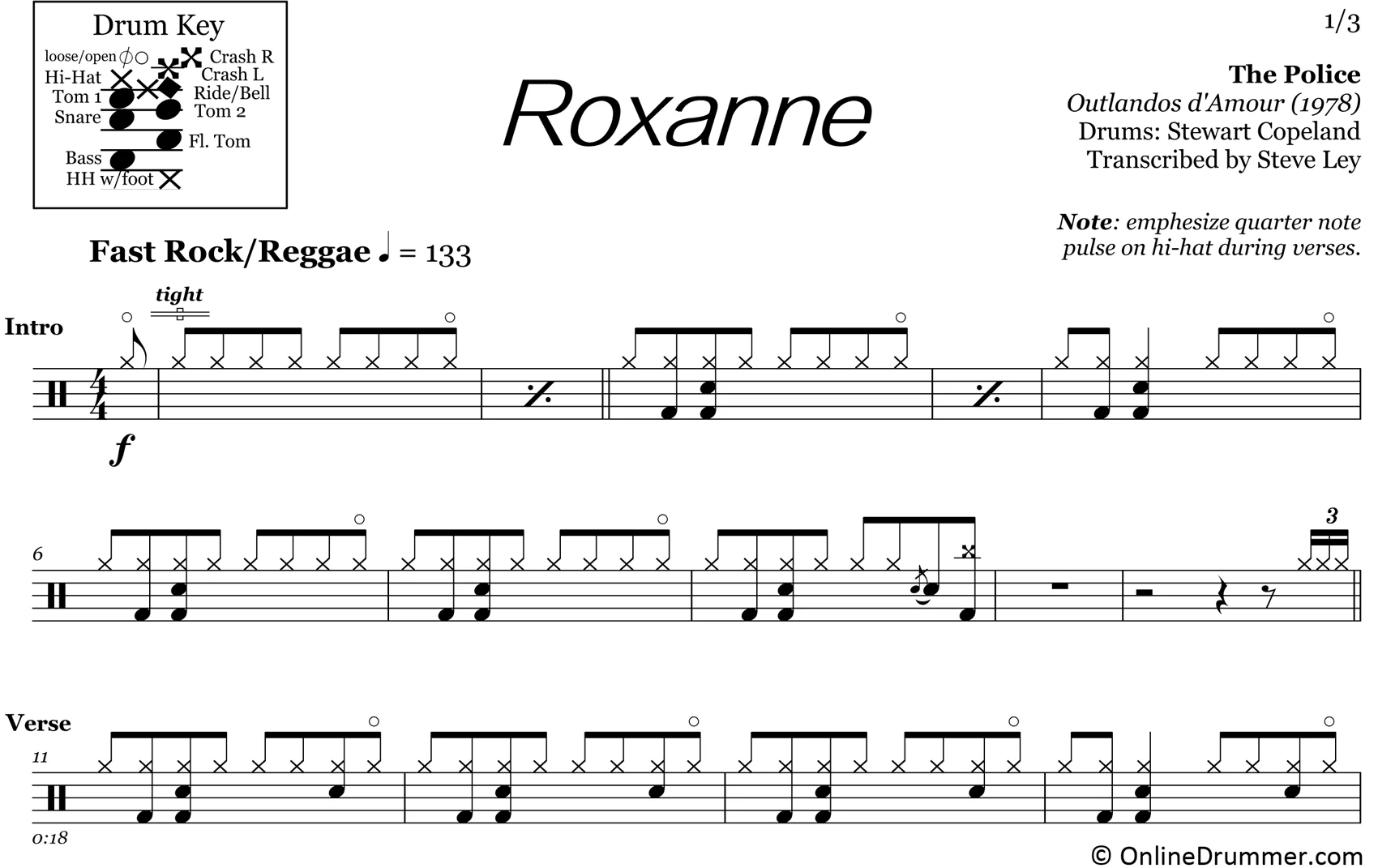 Roxanne - The Police - Drum Sheet Music - Image 3