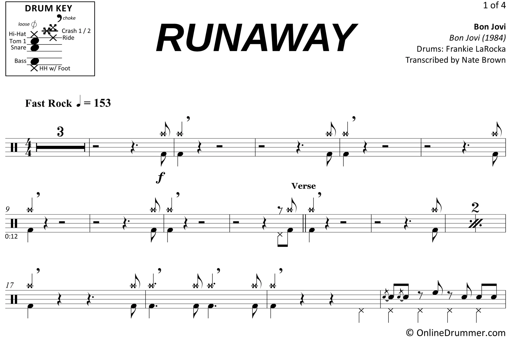 Runaway - Bon Jovi - Drum Sheet Music - Image 3