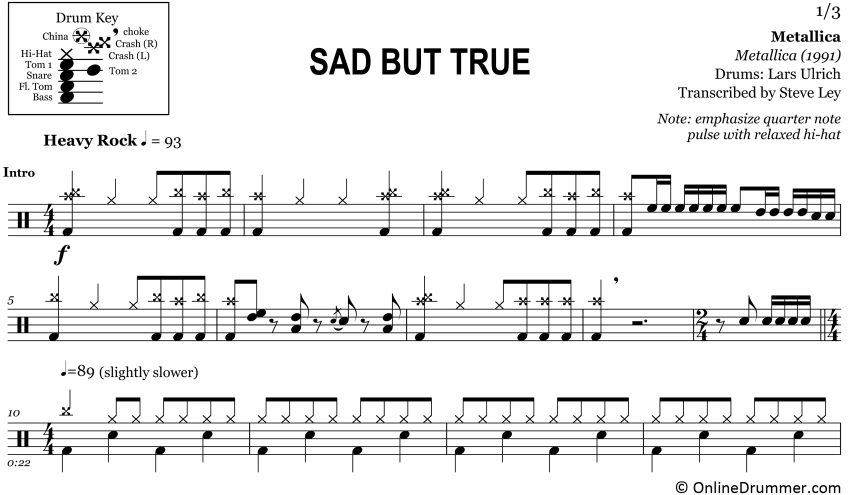 Sad But True - Metallica - Drum Sheet Music - Image 3