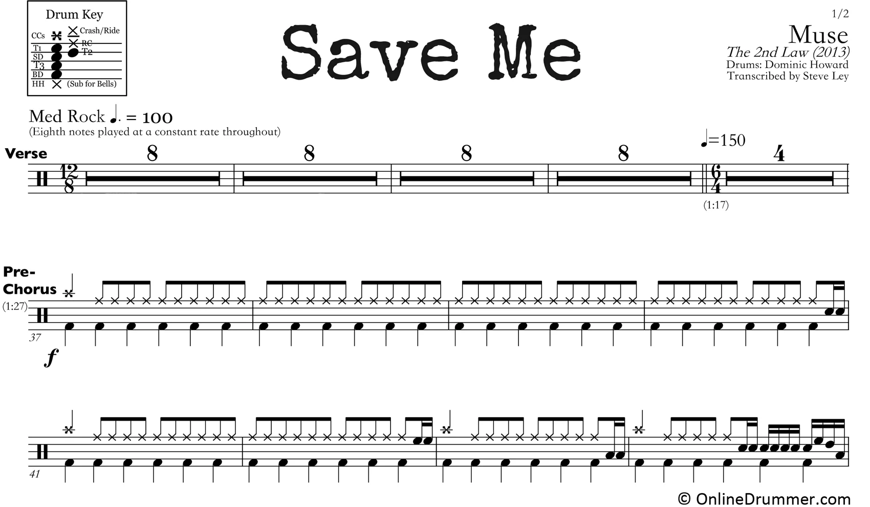 Save Me - Muse - Drum Sheet Music - Image 3