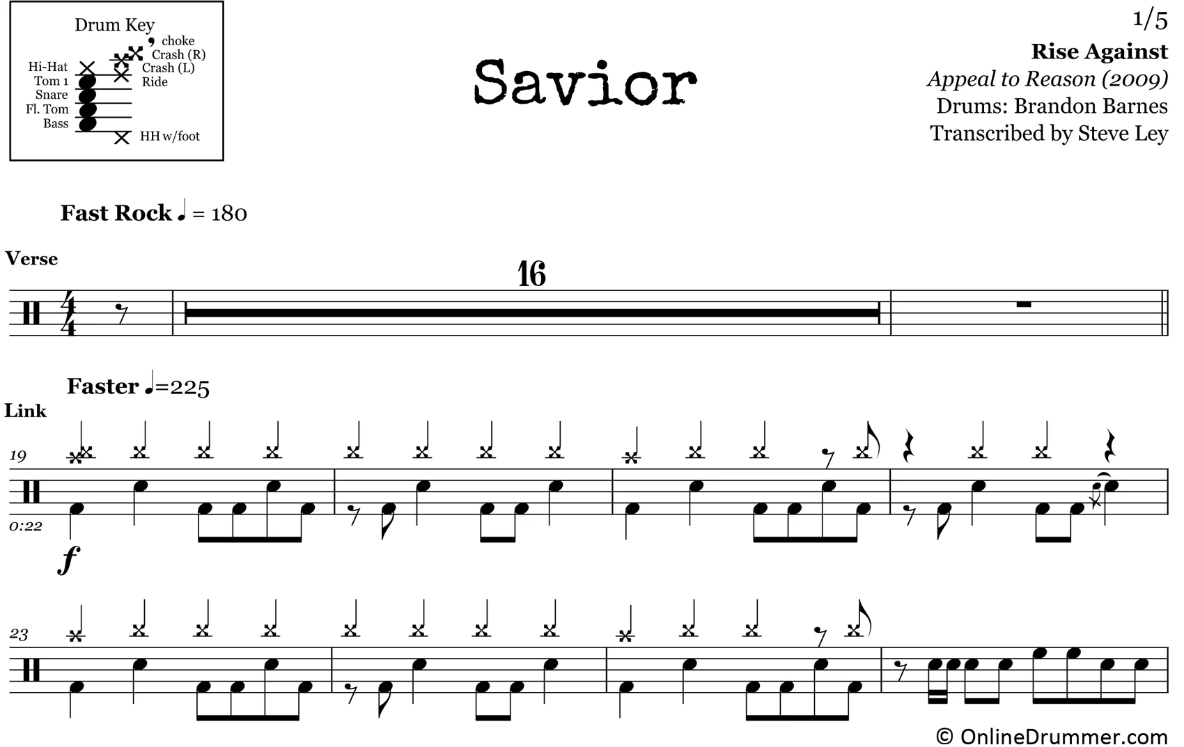 Savior - Rise Against - Drum Sheet Music - Image 3