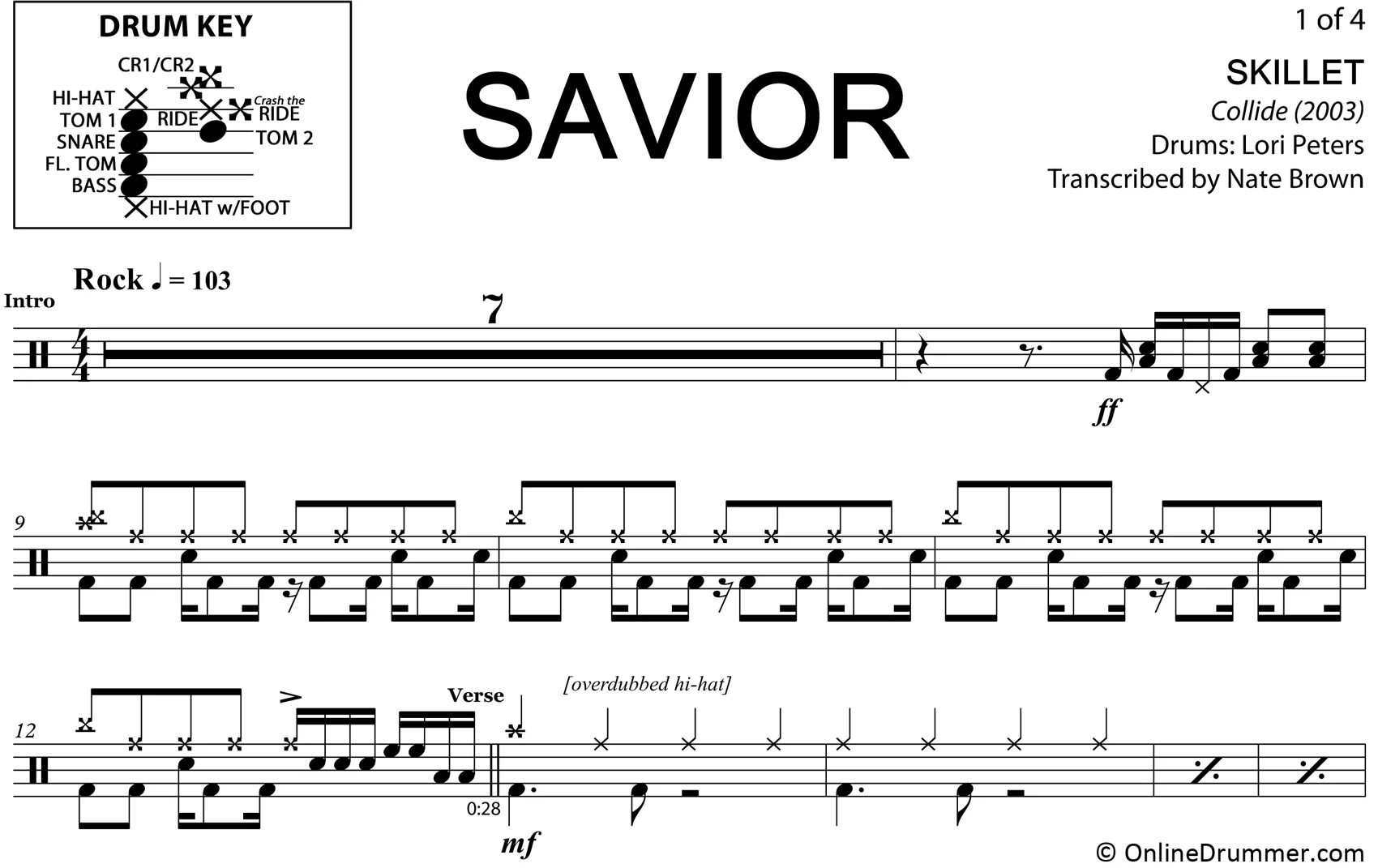 Savior - Skillet - Drum Sheet Music - Image 3