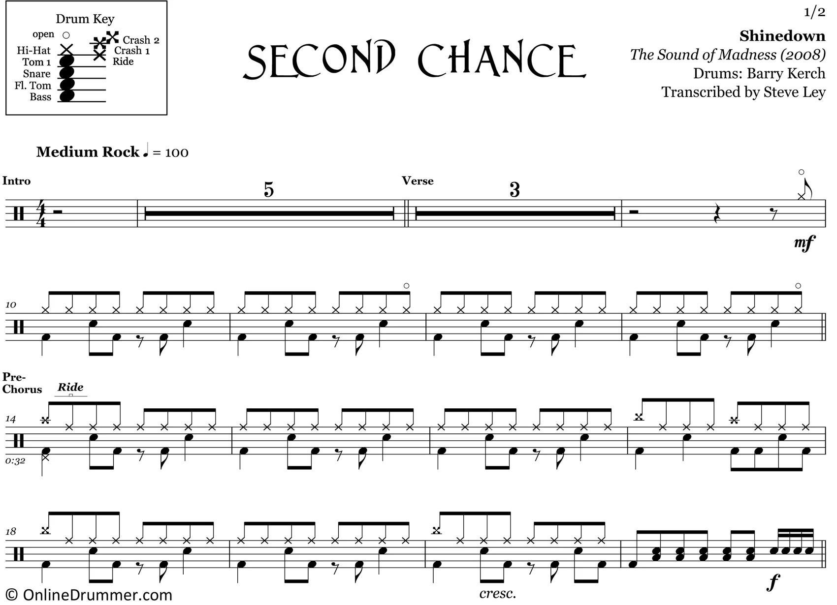 Second Chance - Shinedown - Drum Sheet Music - Image 3