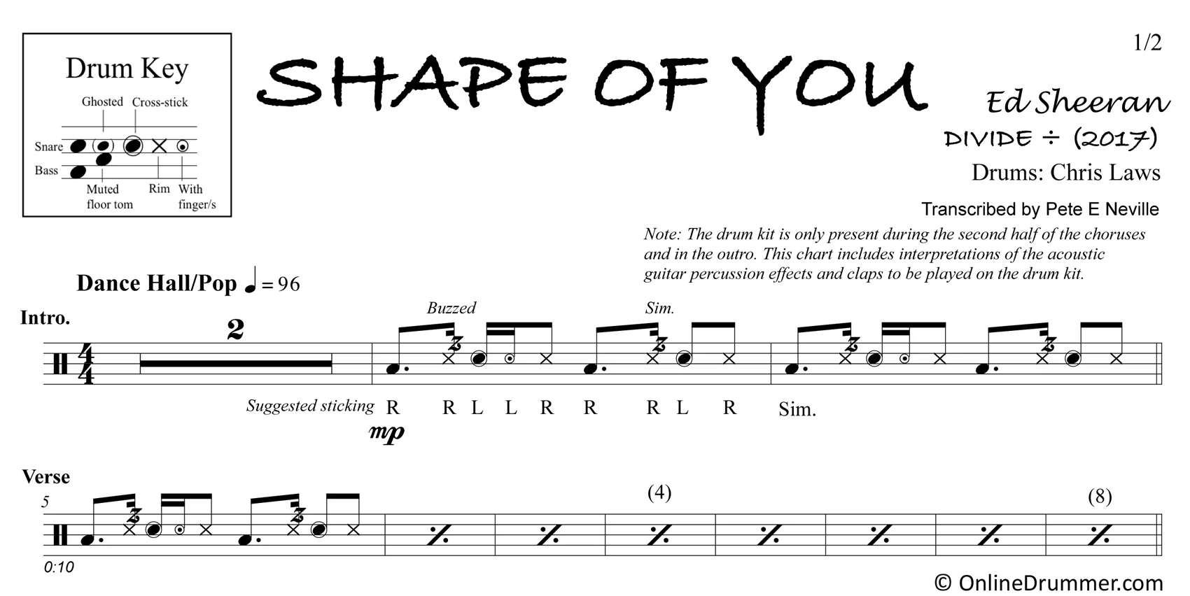 Shape of You - Ed Sheeran - Drum Sheet Music - Image 3