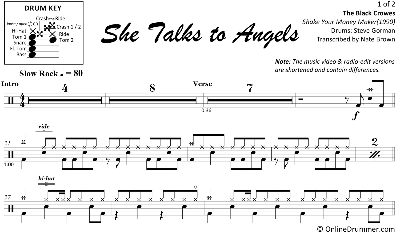 She Talks to Angels - The Black Crowes - Drum Sheet Music - Image 3