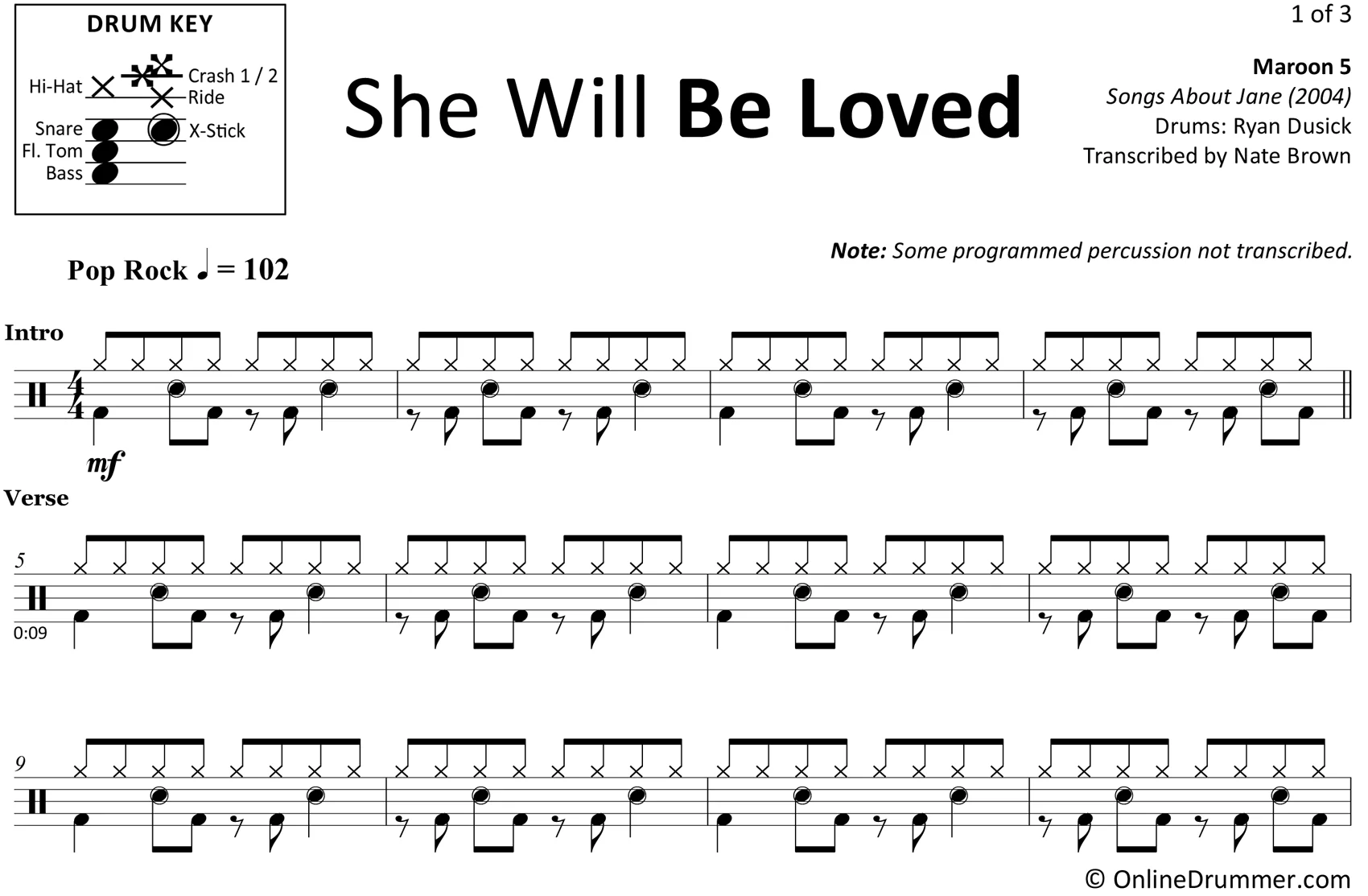 She Will Be Loved - Maroon 5 - Drum Sheet Music - Image 3