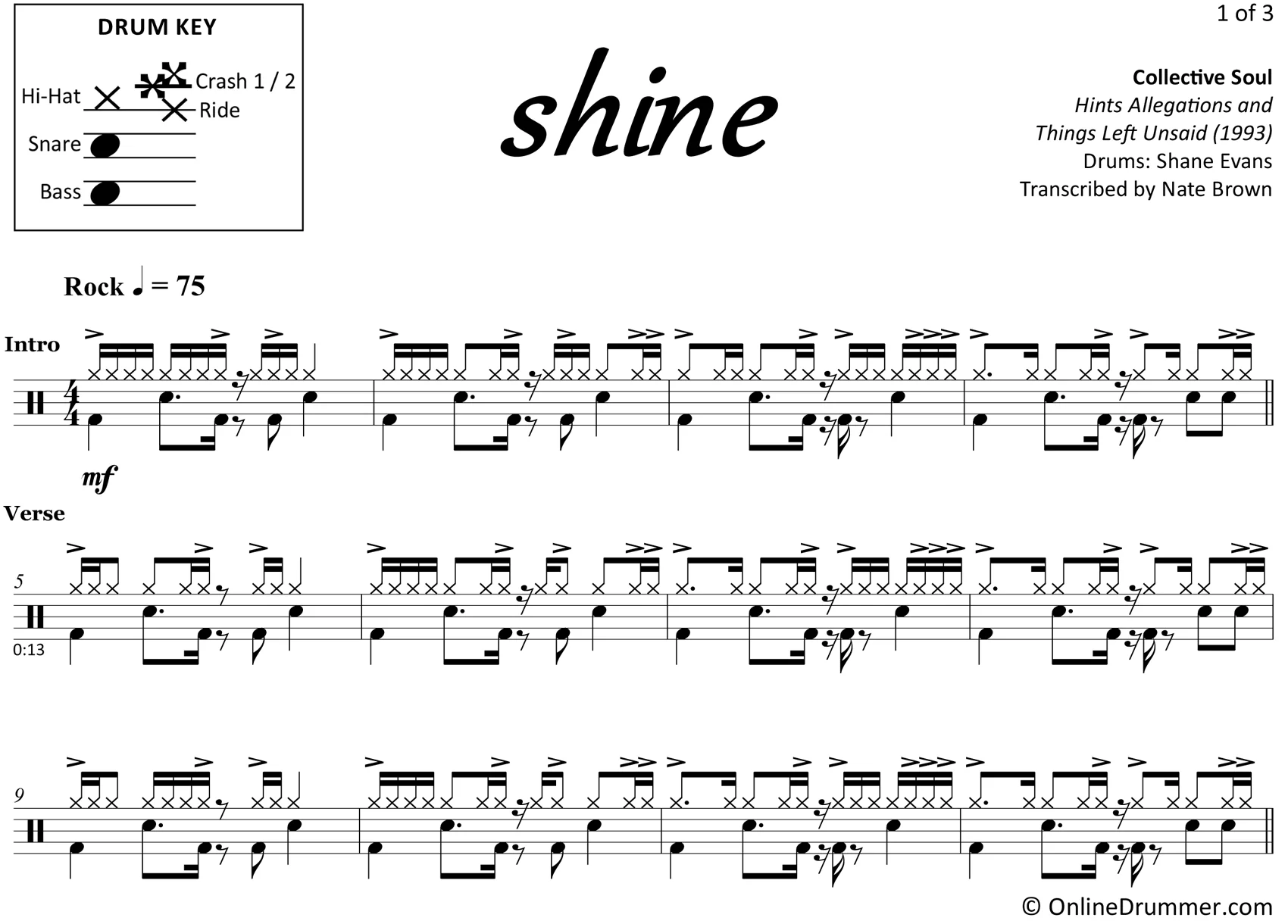 Shine - Collective Soul - Drum Sheet Music - Image 3