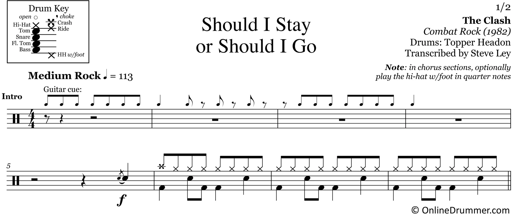 Should I Stay Or Should I Go - The Clash - Drum Sheet Music - Image 3