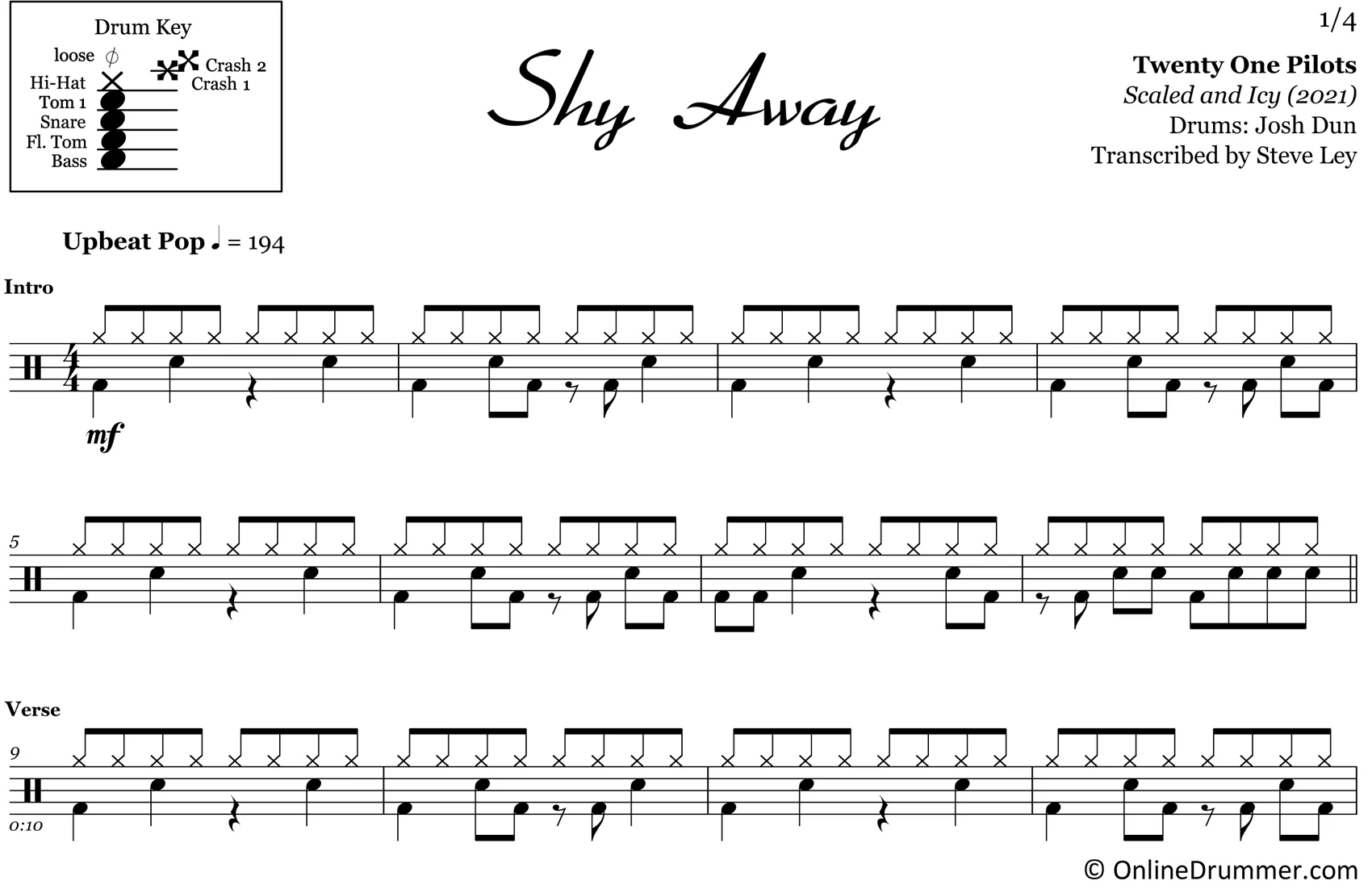 Shy Away - Twenty One Pilots - Drum Sheet Music - Image 3