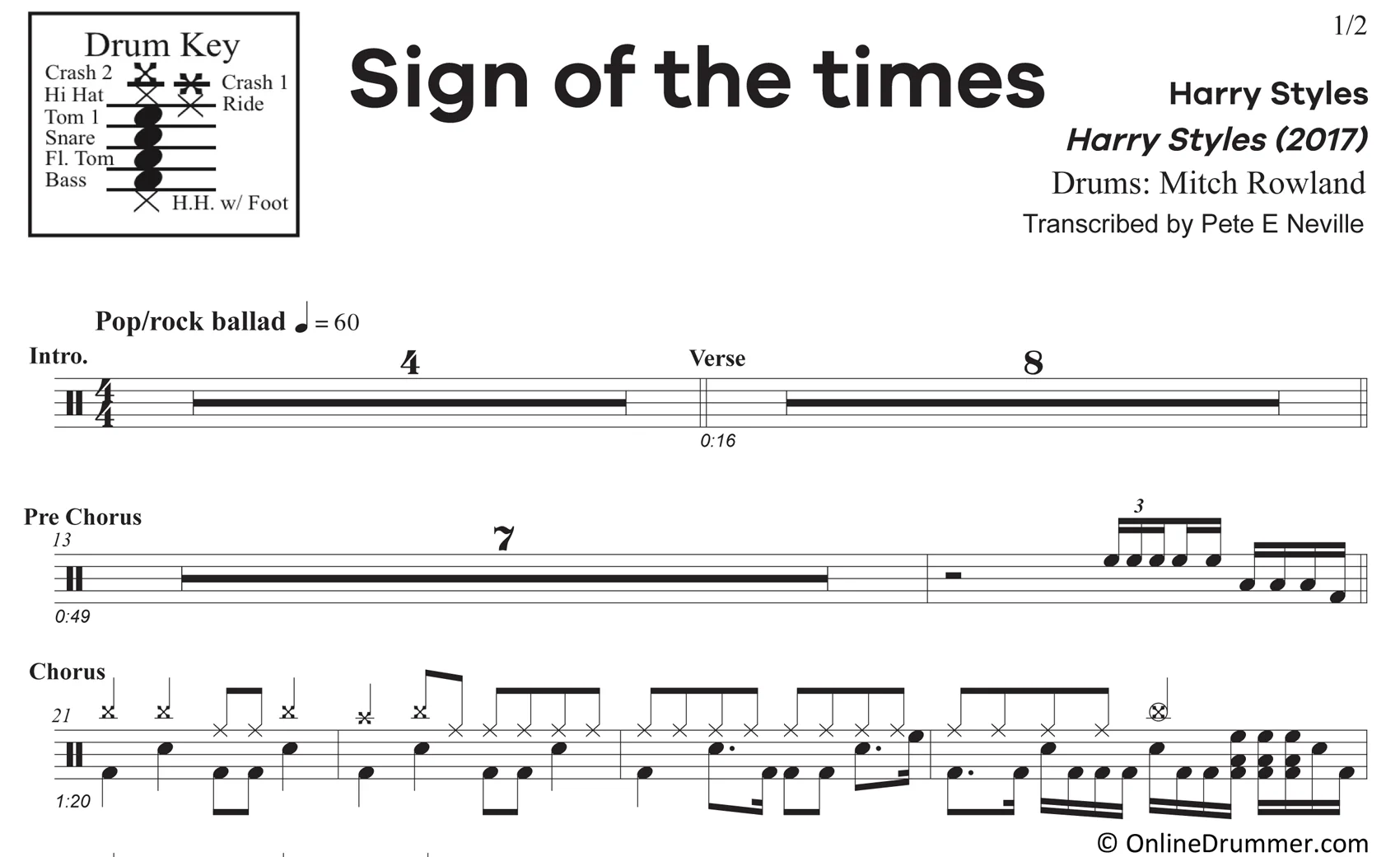Sign of the Times - Harry Styles - Drum Sheet Music - Image 3