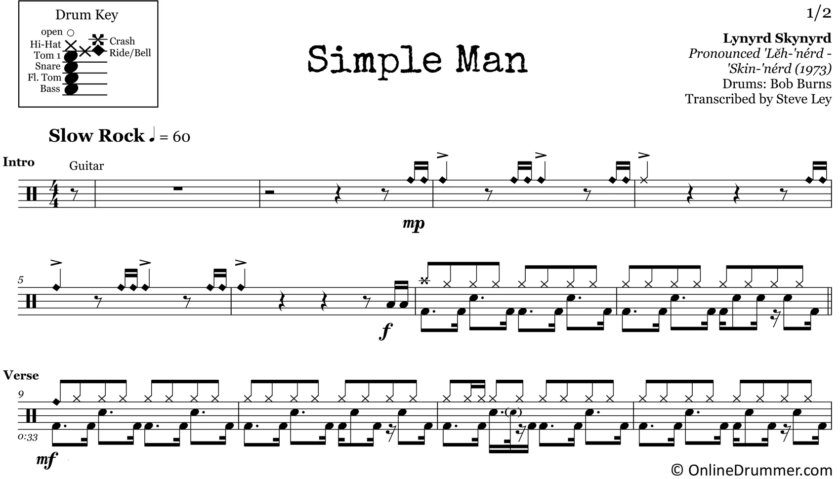 Simple Man - Lynyrd Skynyrd - Drum Sheet Music - Image 3
