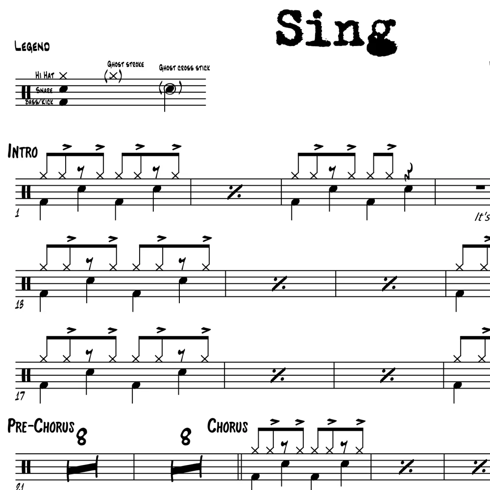 Sing - Ed Sheeran - Drum Sheet Music - Image 2