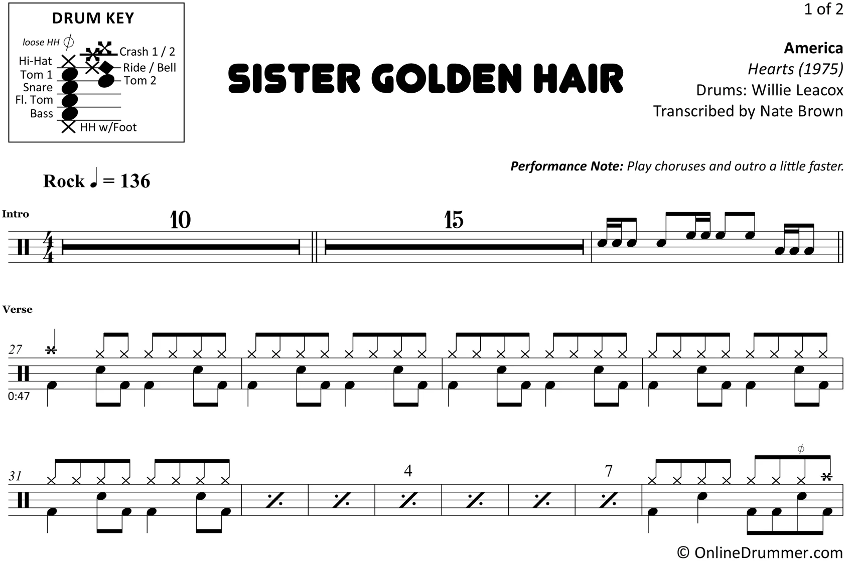Sister Golden Hair - America - Drum Sheet Music - Image 3