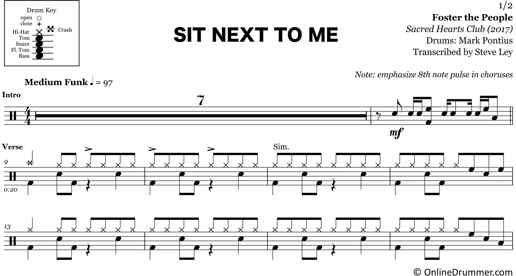 Sit Next To Me - Foster The People - Drum Sheet Music - Image 3