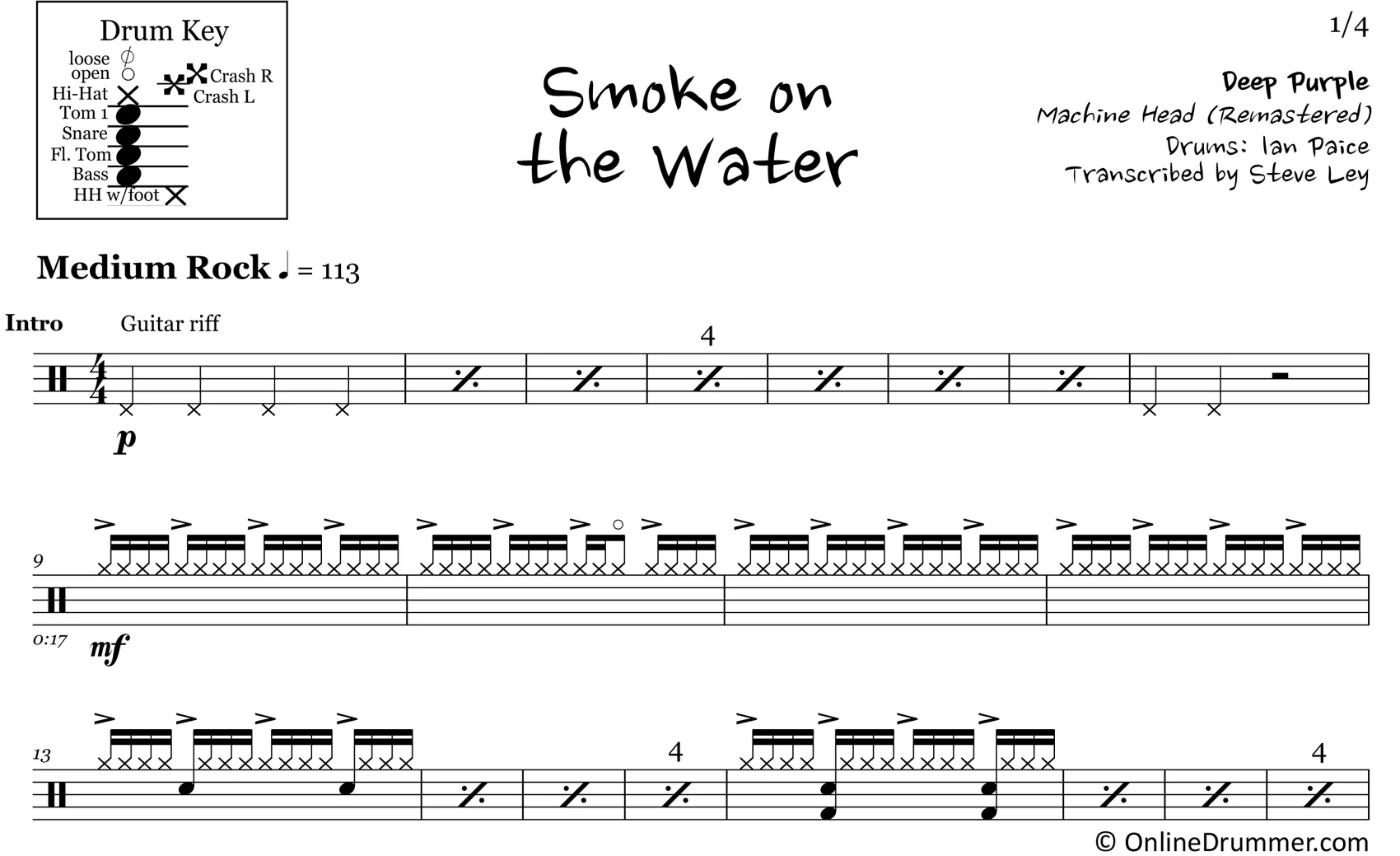 Smoke on the Water - Deep Purple - Drum Sheet Music - Image 3