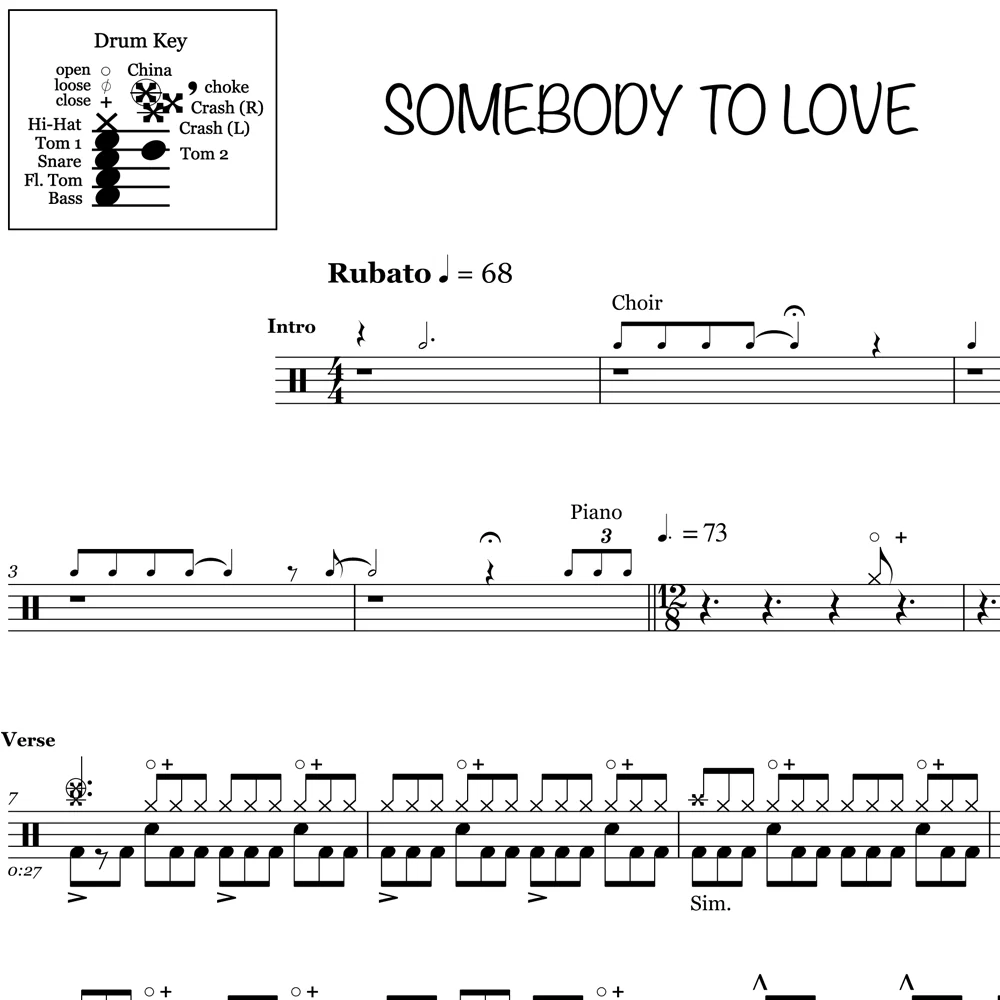 Somebody To Love - Queen - Drum Sheet Music - Image 2