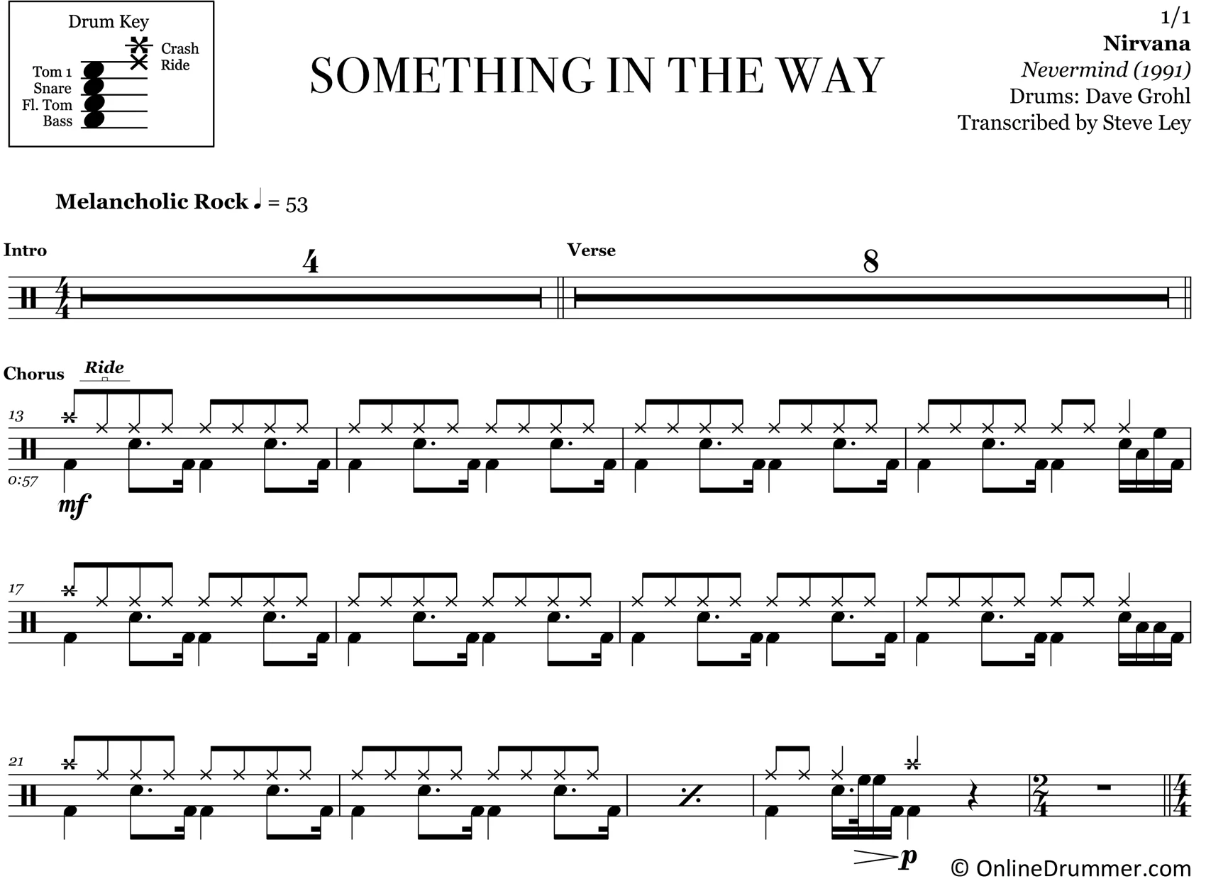 Something in the Way - Nirvana - Drum Sheet Music - Image 3