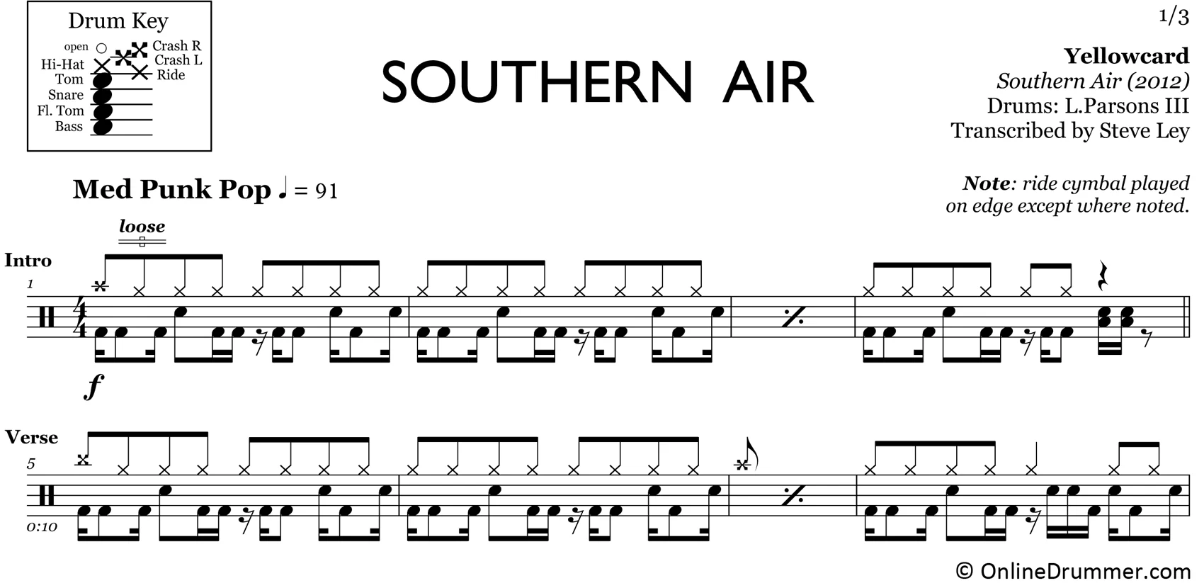 Southern Air - Yellowcard - Drum Sheet Music - Image 3
