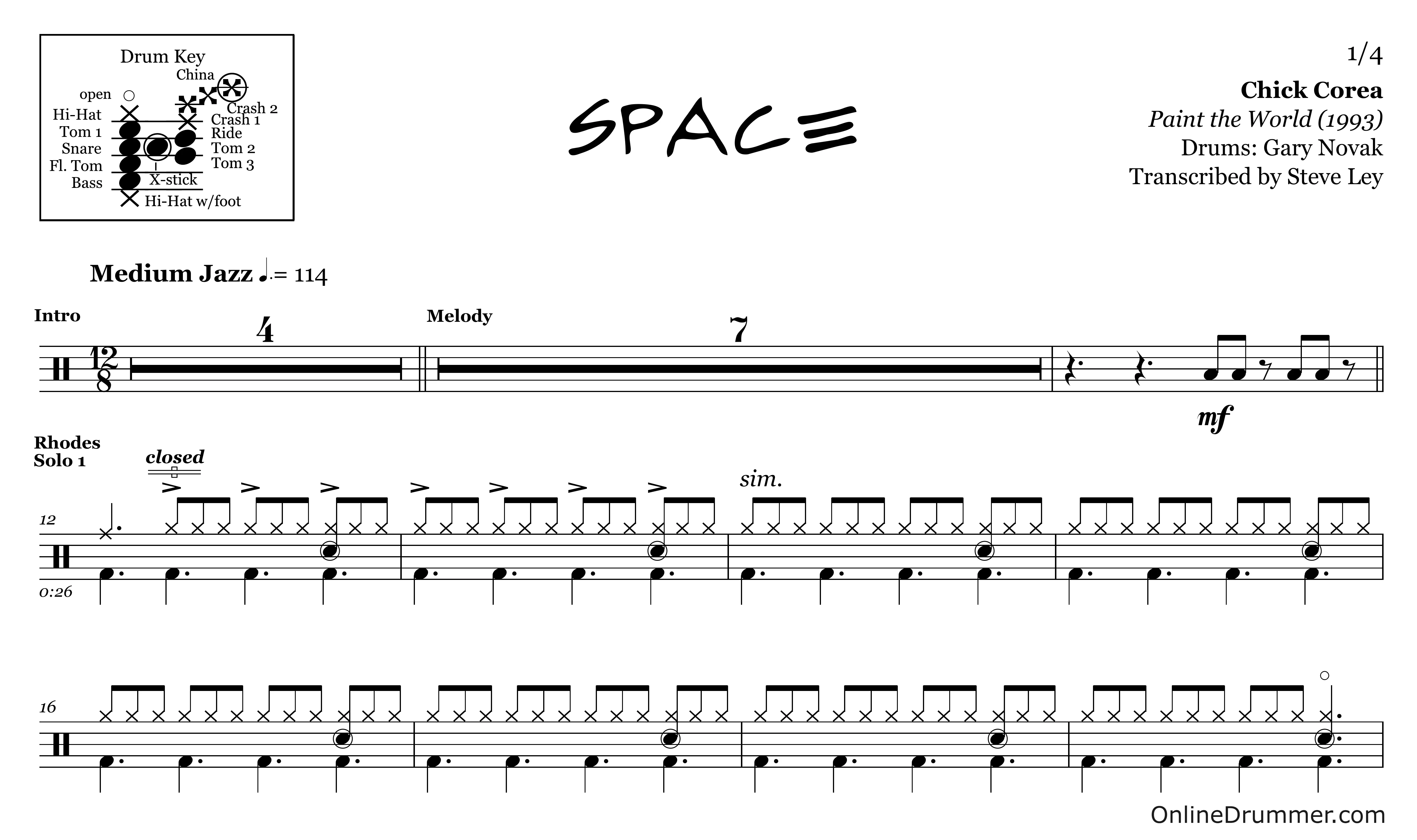 Space - Chick Corea - Drum Sheet Music - Image 3