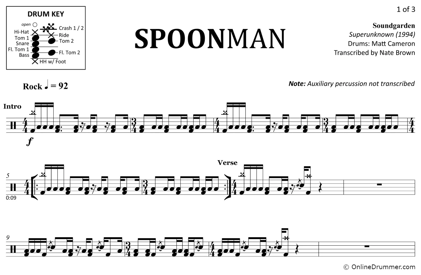 Spoonman - Soundgarden - Drum Sheet Music - Image 3