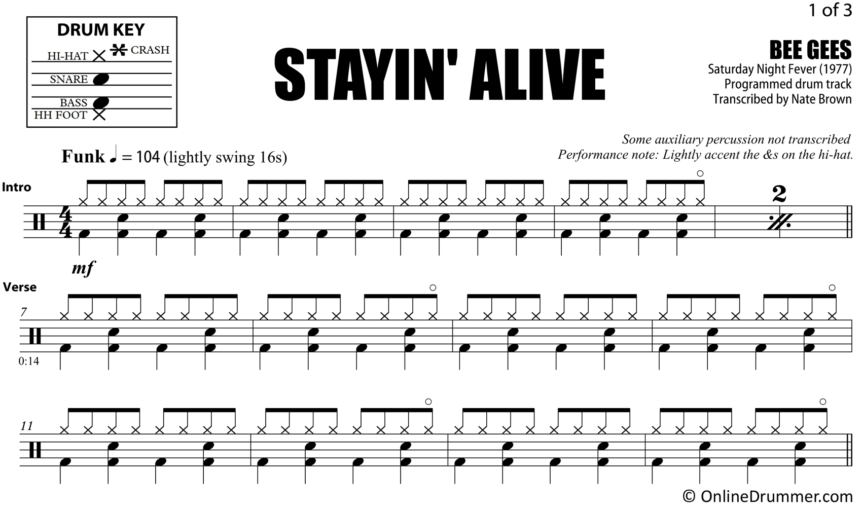 Stayin' Alive - Bee Gees - Drum Sheet Music - Image 3