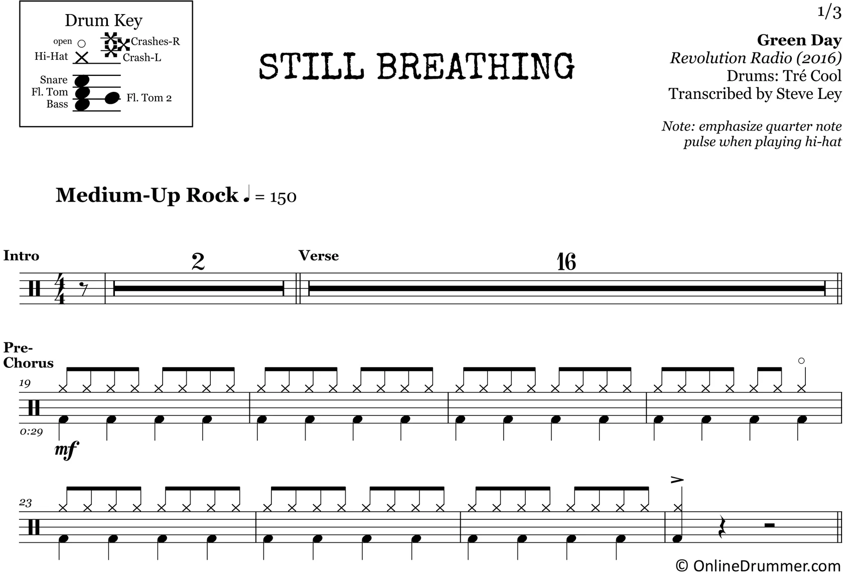 Still Breathing - Green Day - Drum Sheet Music - Image 3