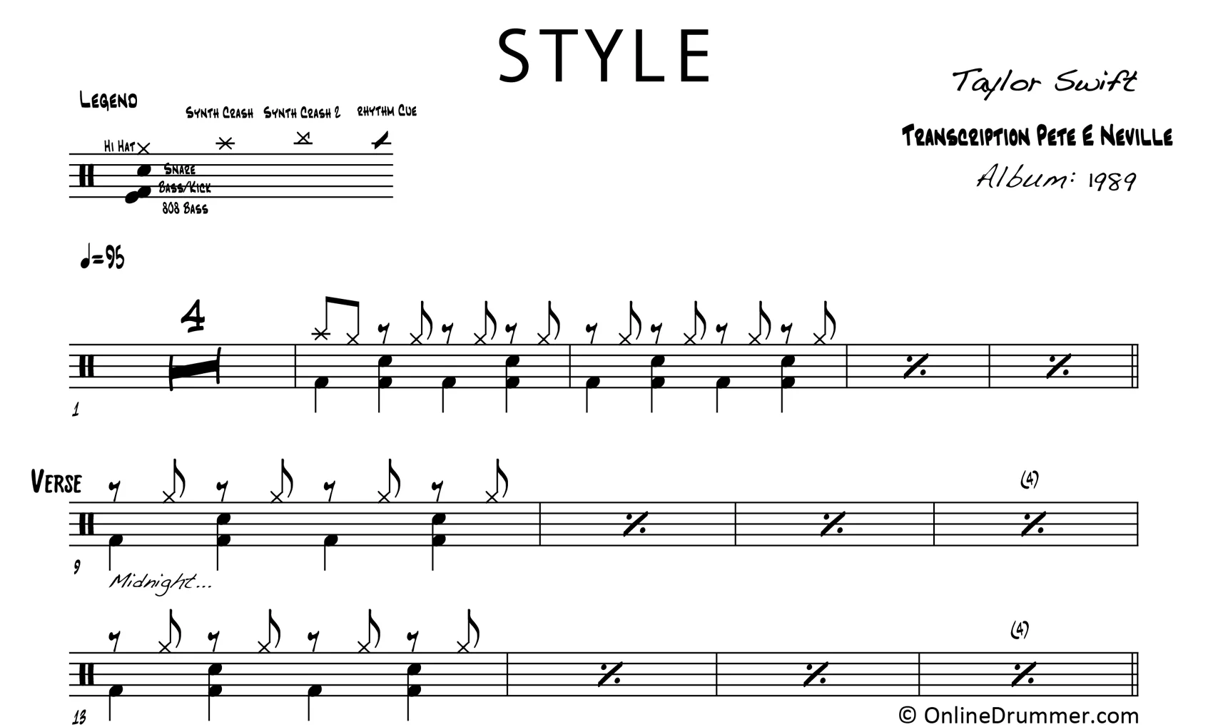 Style - Taylor Swift - Drum Sheet Music - Image 3