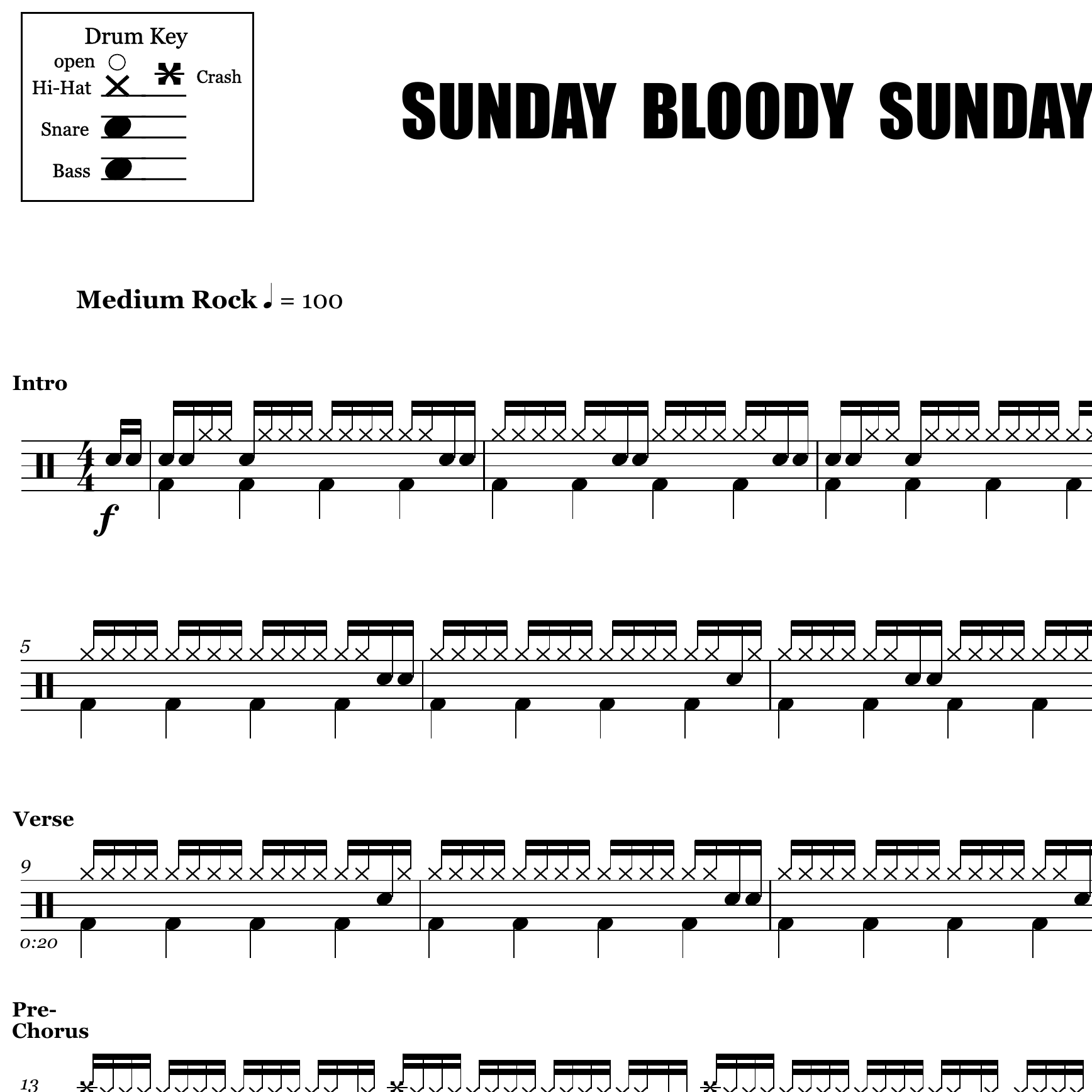 Sunday Bloody Sunday - U2 - Drum Sheet Music - Image 2