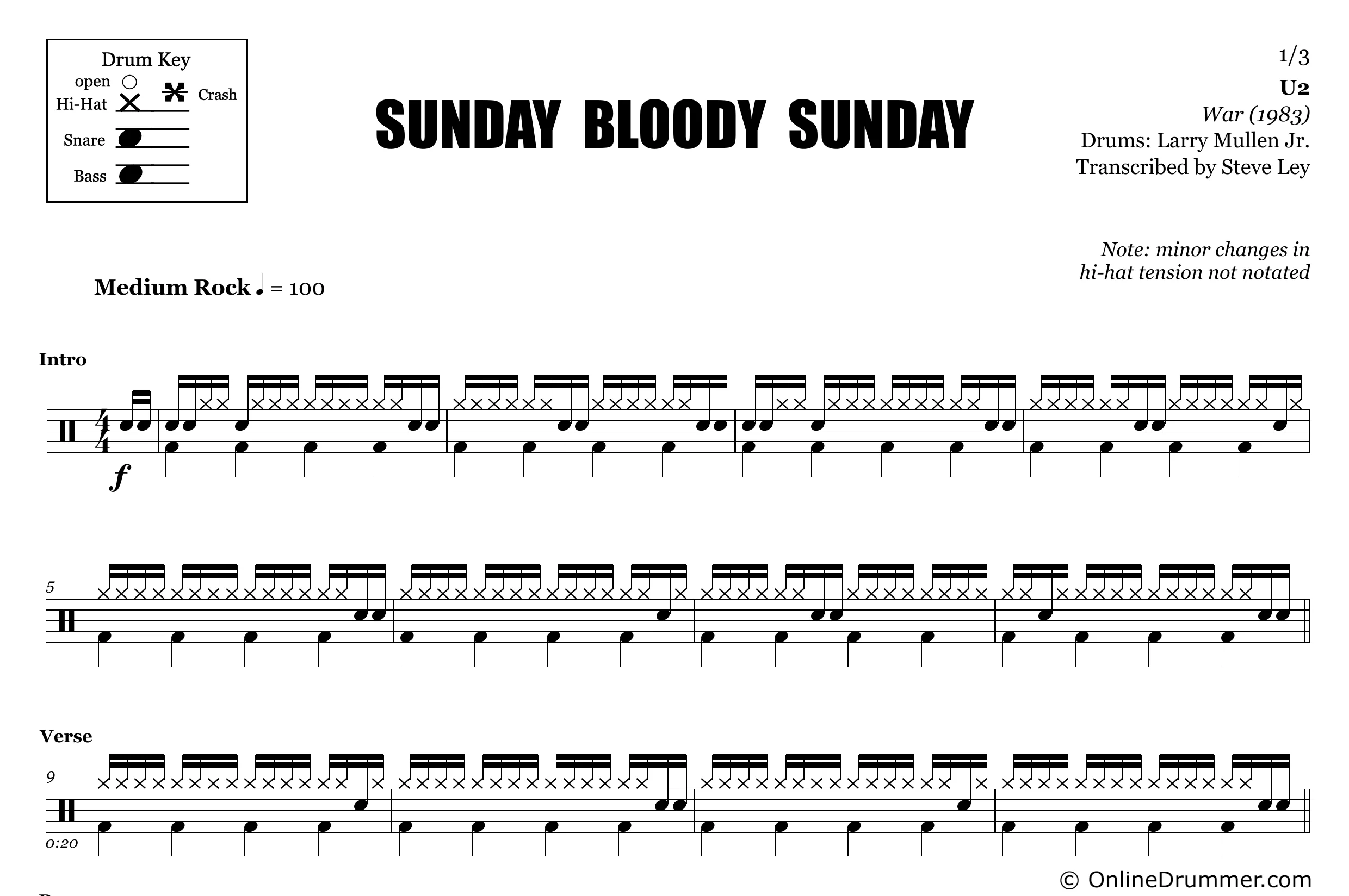 Sunday Bloody Sunday - U2 - Drum Sheet Music - Image 3