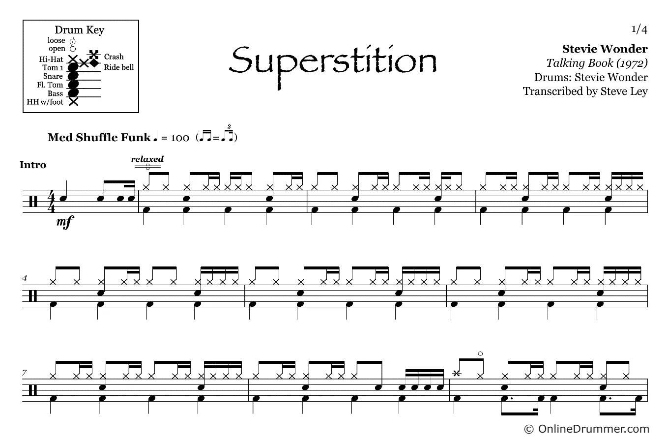 Superstition - Stevie Wonder - Drum Sheet Music - Image 3