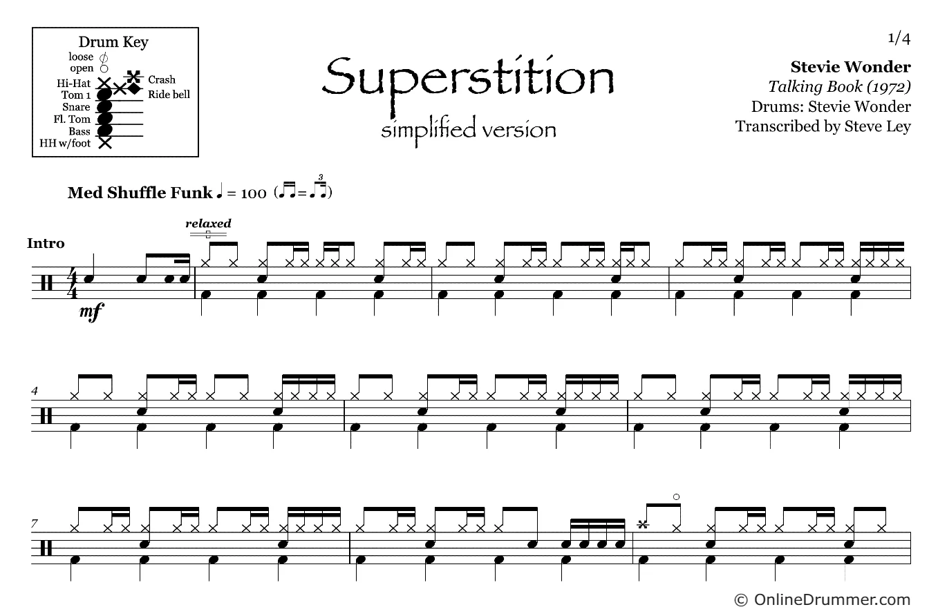 Superstition - Stevie Wonder - Drum Sheet Music - Image 4