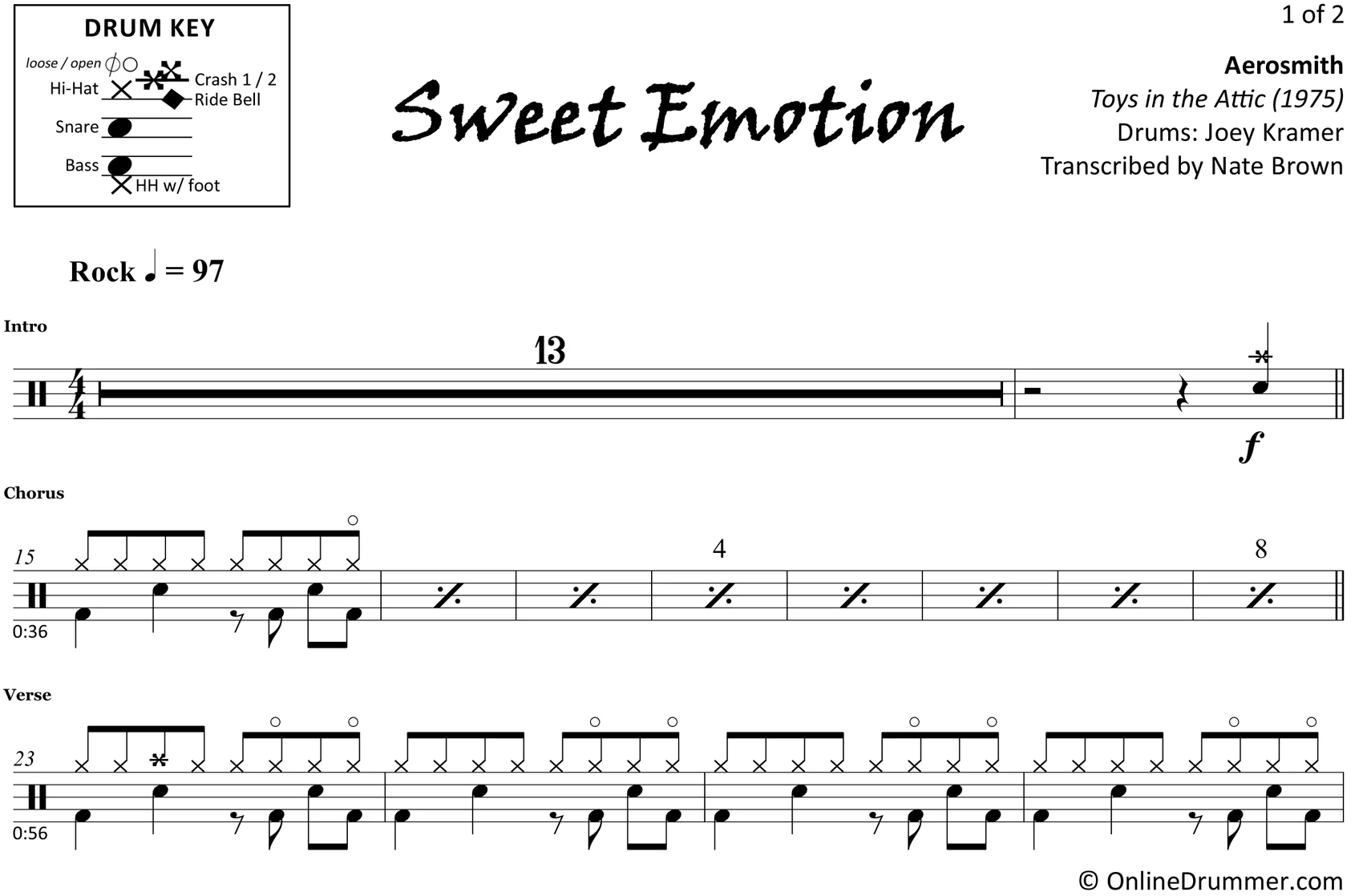 Sweet Emotion - Aerosmith - Drum Sheet Music - Image 3