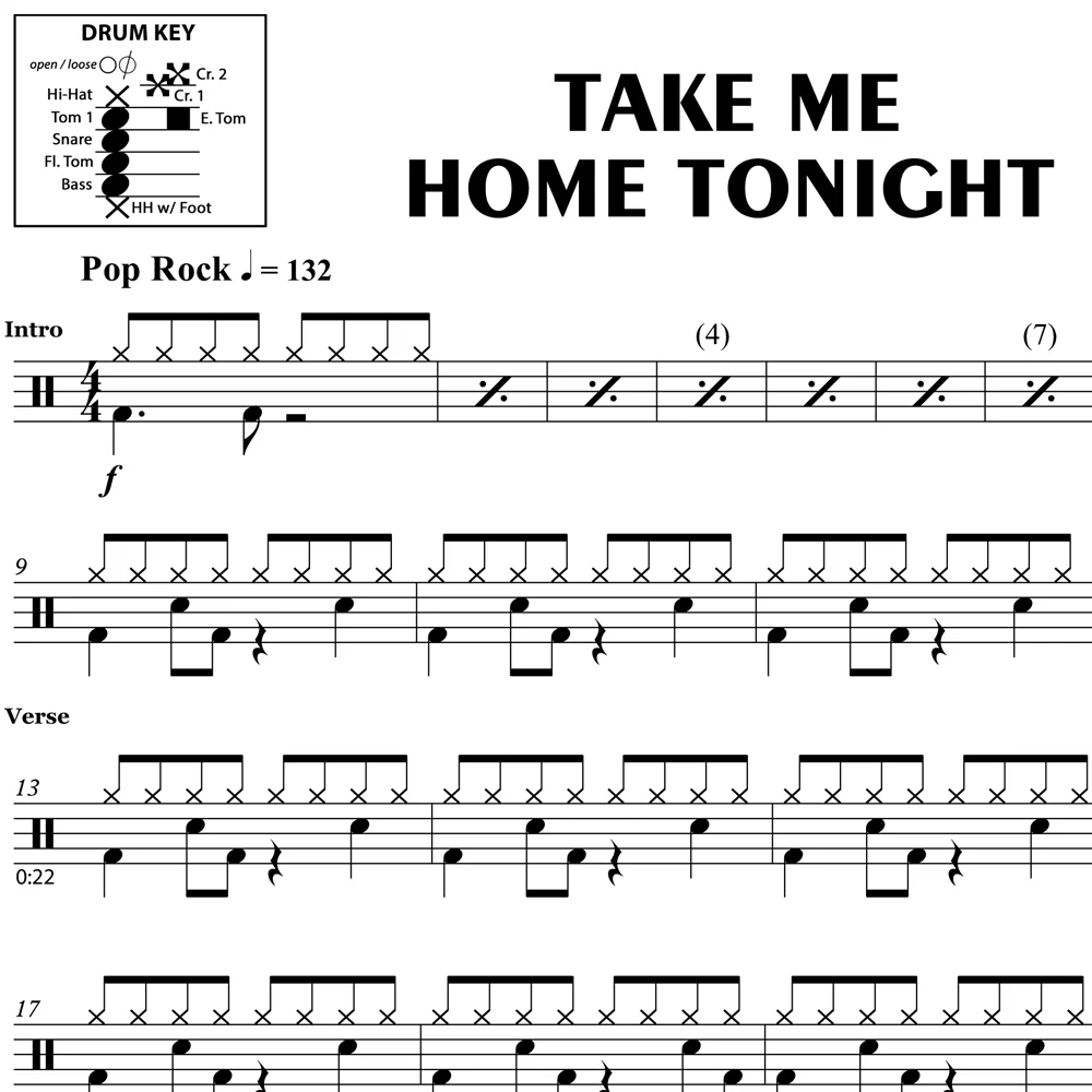 Take Me Home Tonight - Eddie Money - Drum Sheet Music - Image 2
