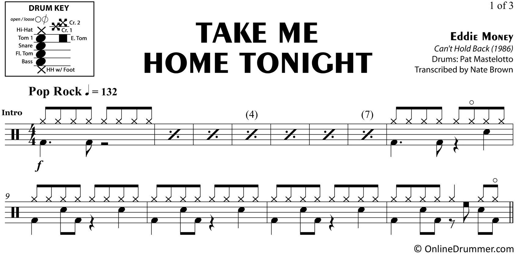 Take Me Home Tonight - Eddie Money - Drum Sheet Music - Image 3