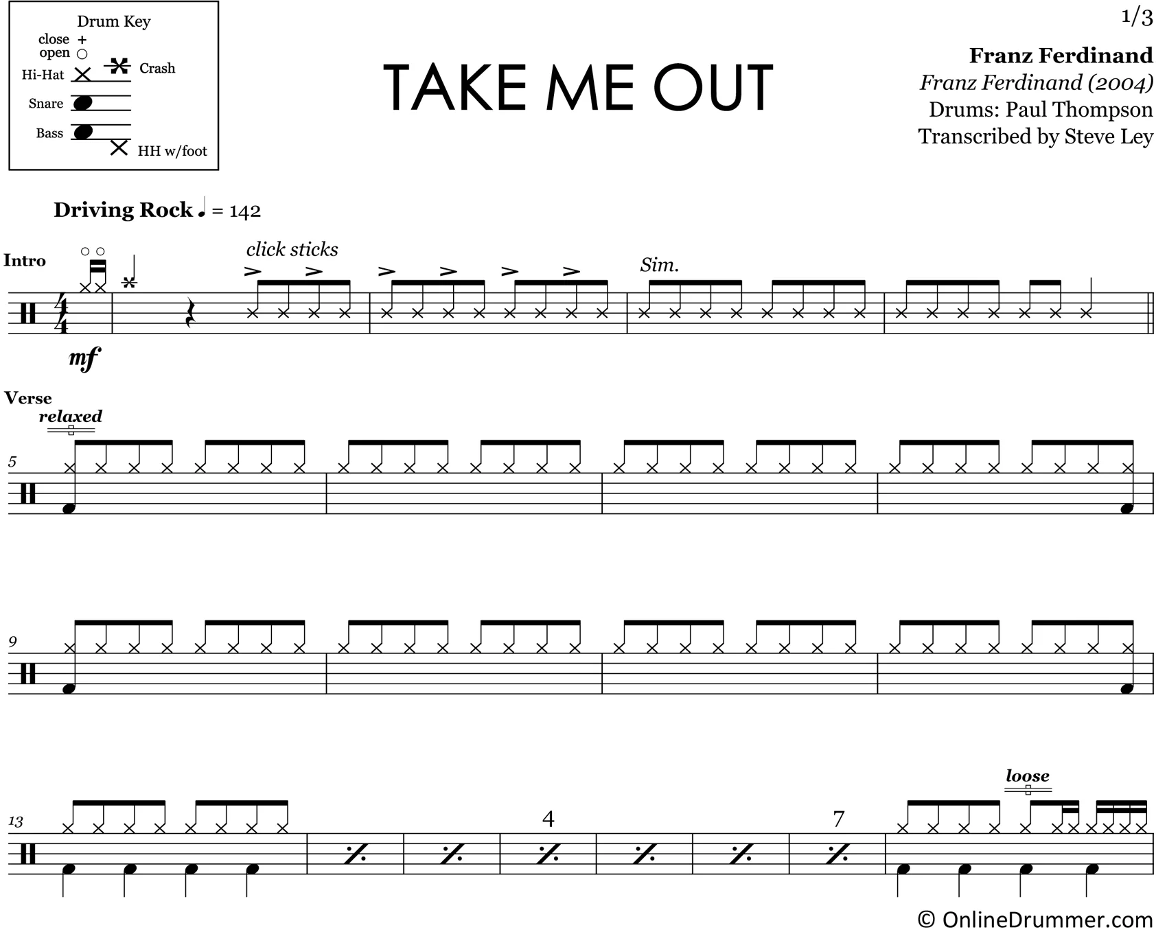 Take Me Out - Franz Ferdinand - Drum Sheet Music - Image 3