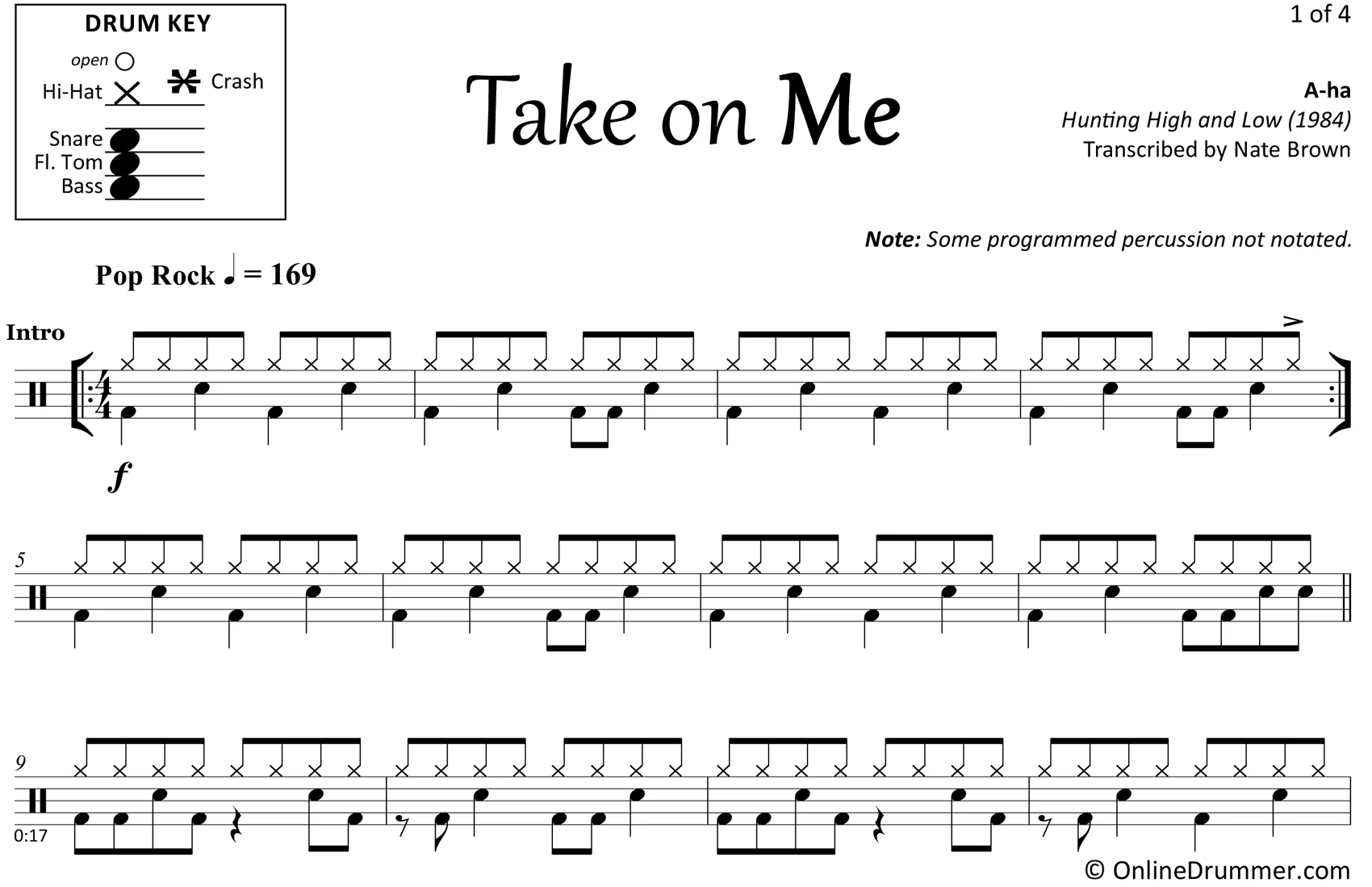 Take On Me - A-ha - Drum Sheet Music - Image 3