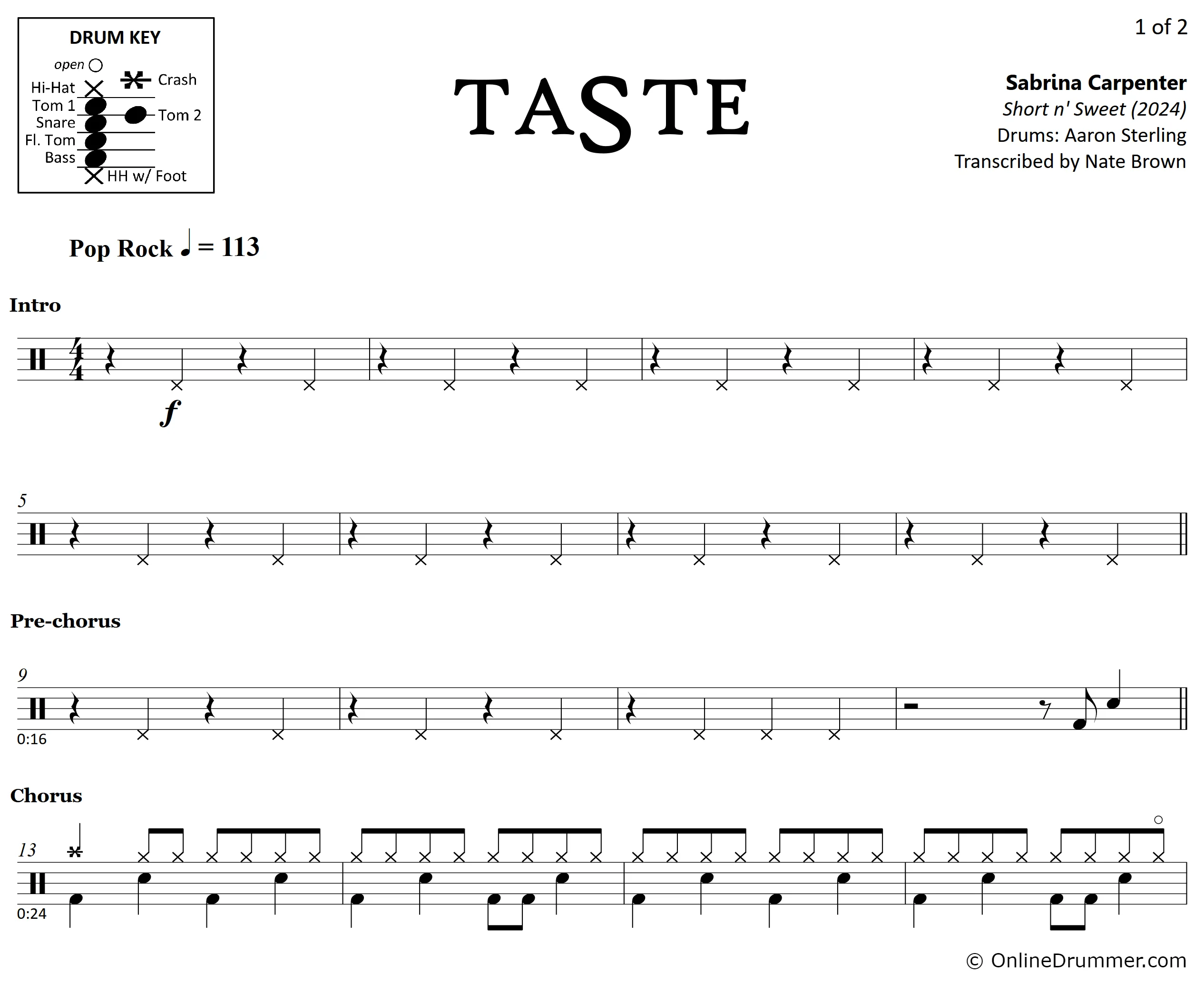 Taste - Sabrina Carpenter - Drum Sheet Music - Image 3
