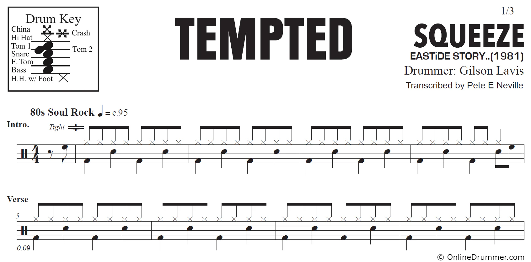 Tempted - Squeeze - Drum Sheet Music - Image 3