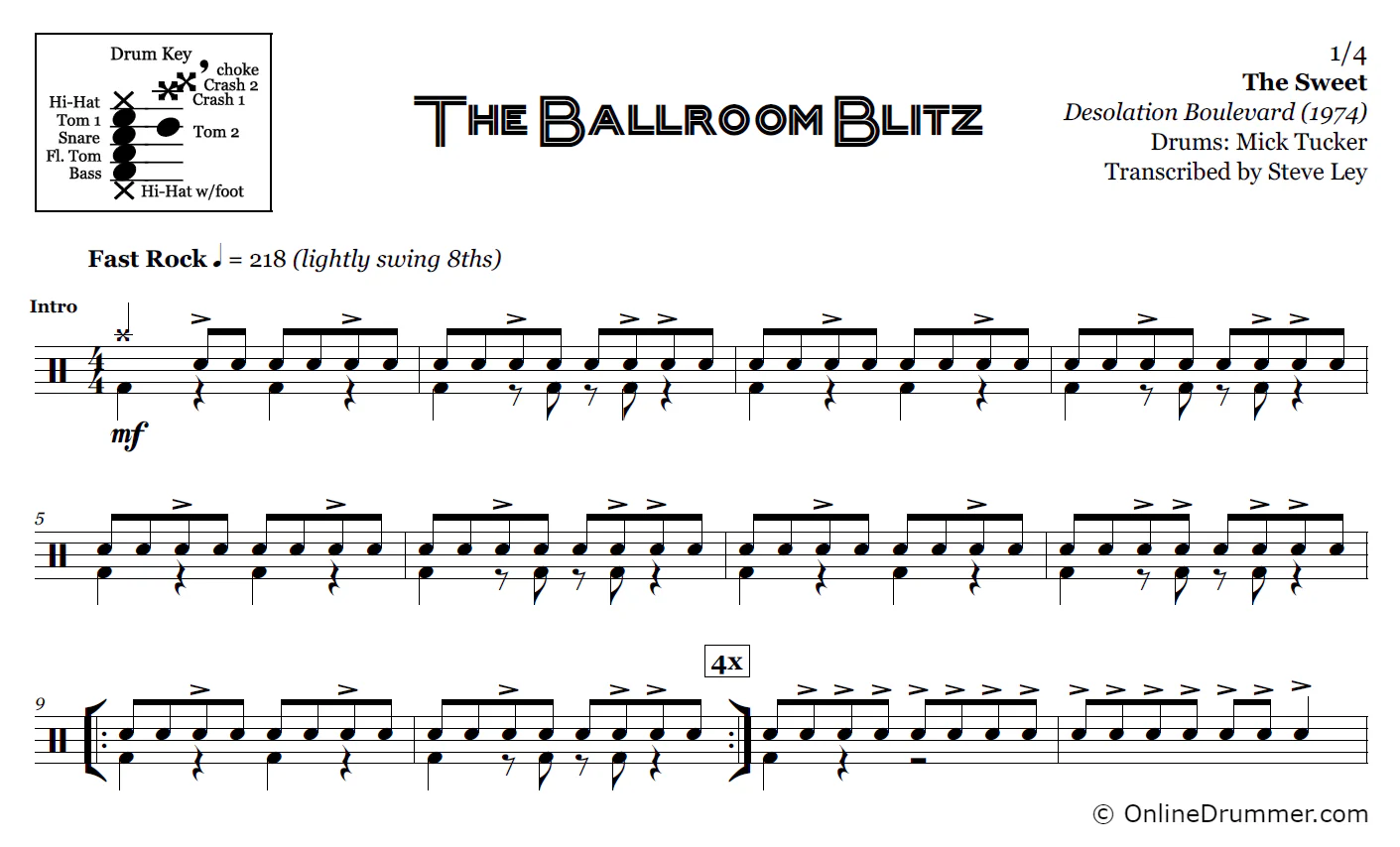 The Ballroom Blitz - The Sweet - Drum Sheet Music - Image 3