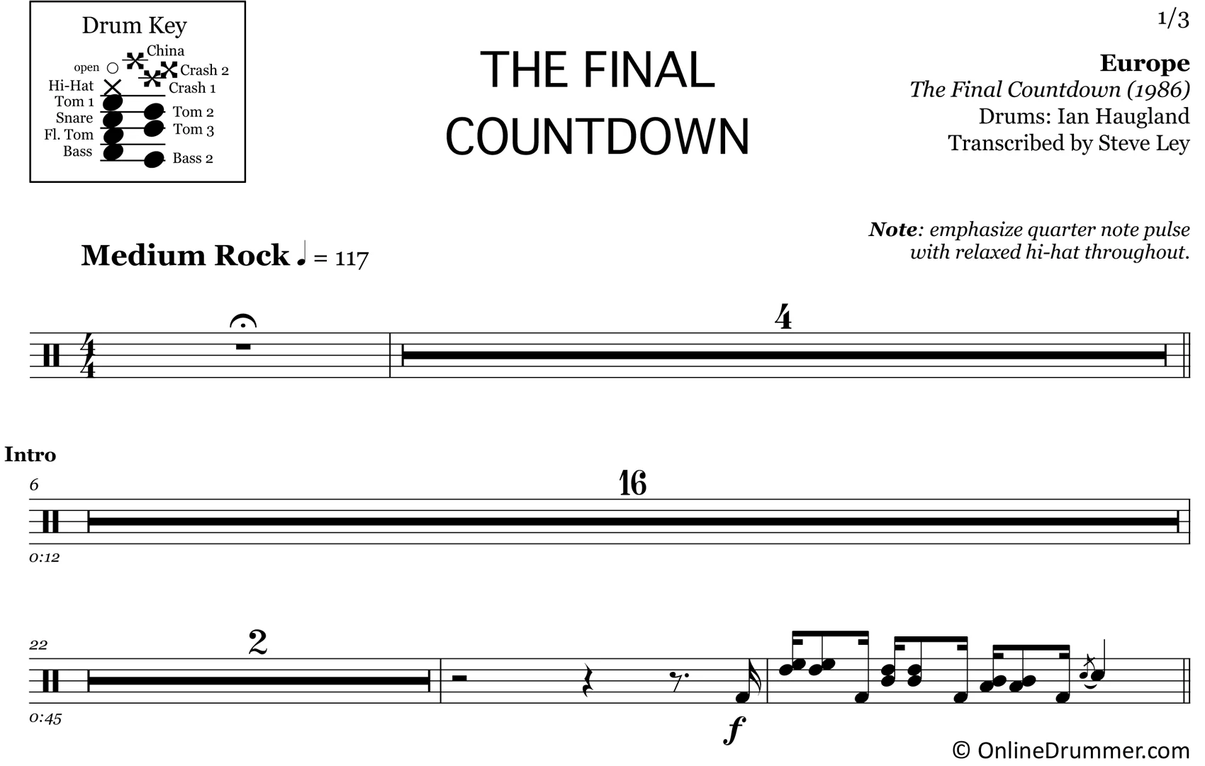 The Final Countdown - Europe - Drum Sheet Music - Image 3