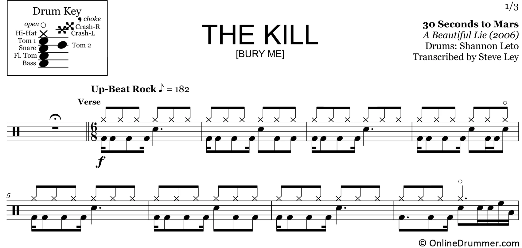 The Kill (Bury Me) - 30 Seconds to Mars - Drum Sheet Music - Image 3