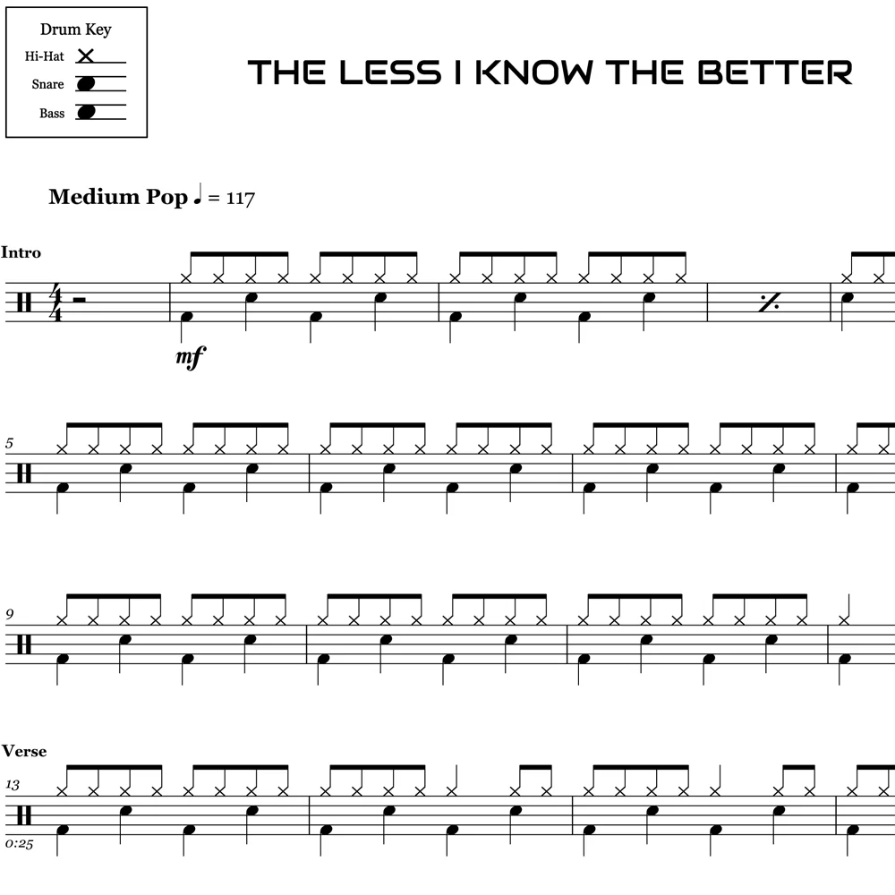 The Less I Know the Better - Tame Impala - Drum Sheet Music - Image 2