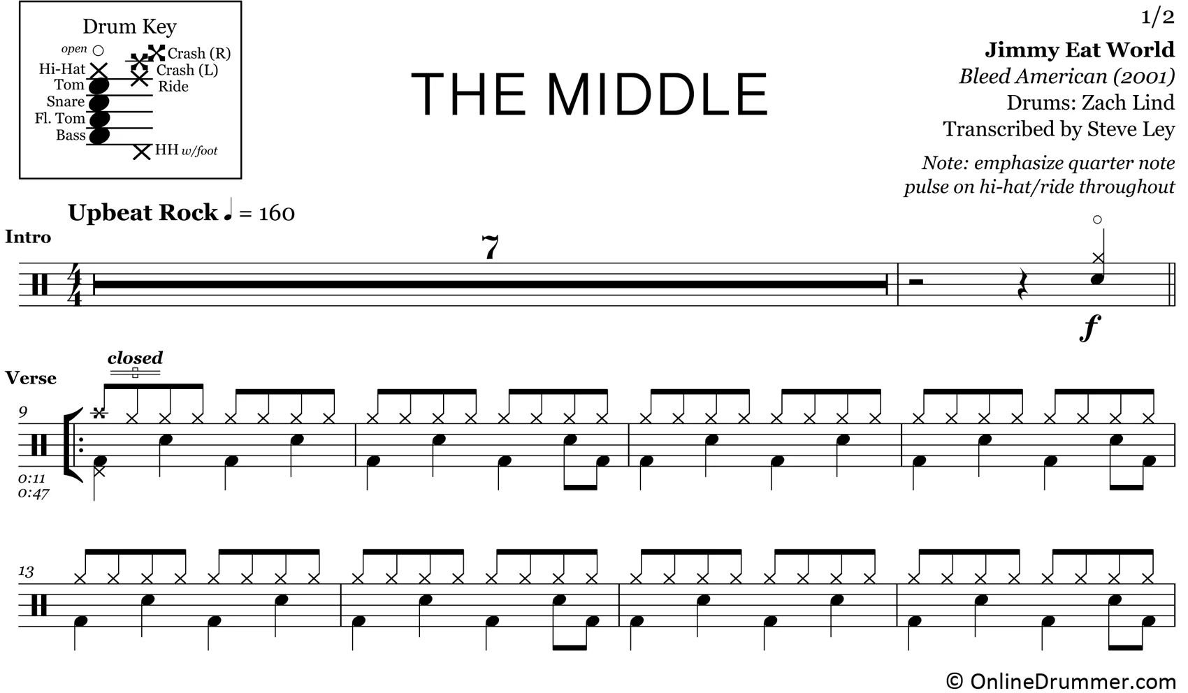 The Middle - Jimmy Eat World - Drum Sheet Music - Image 3
