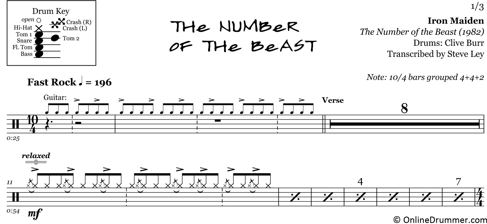 The Number of The Beast - Iron Maiden - Drum Sheet Music - Image 3