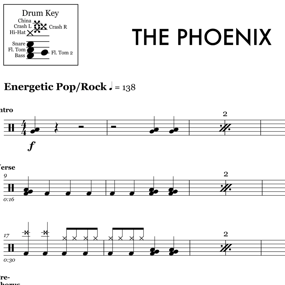 The Phoenix - Fall Out Boy - Drum Sheet Music - Image 2