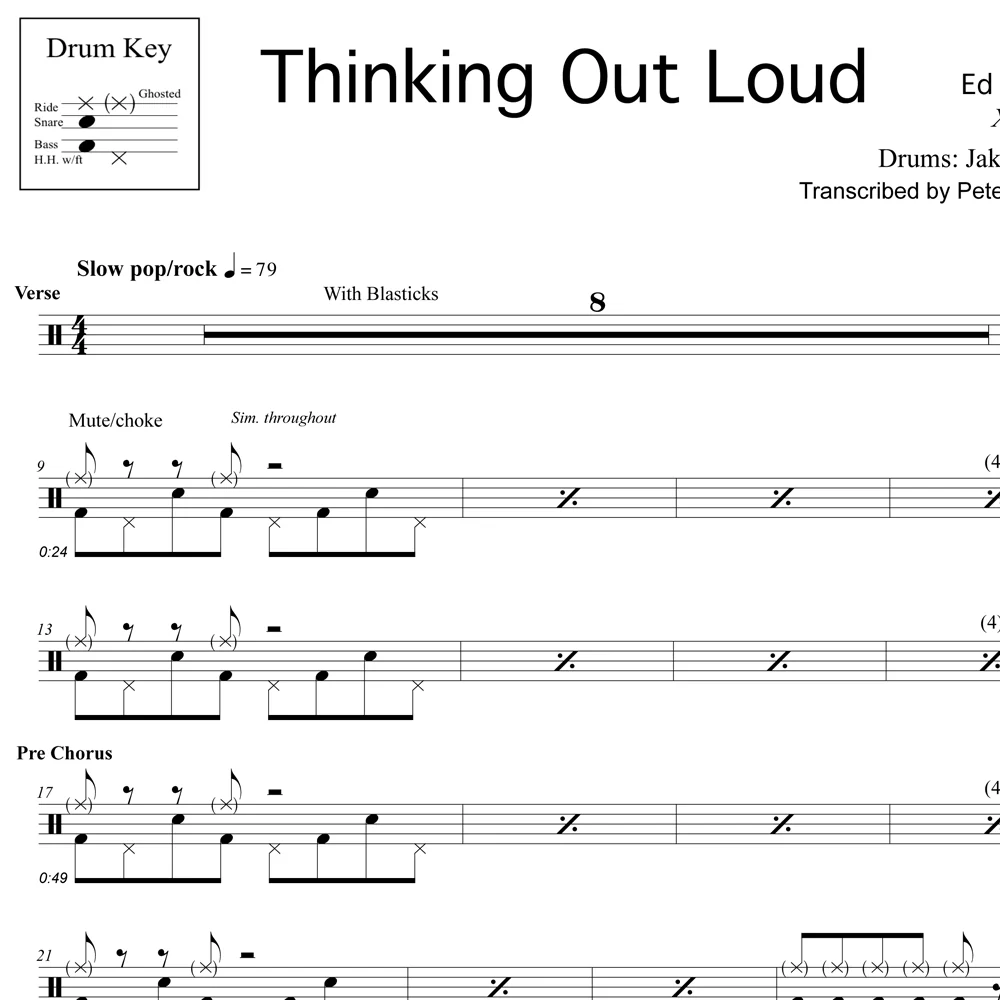 Thinking Out Loud - Ed Sheeran - Drum Sheet Music - Image 2