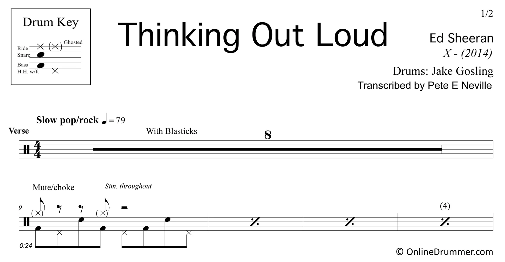 Thinking Out Loud - Ed Sheeran - Drum Sheet Music - Image 3