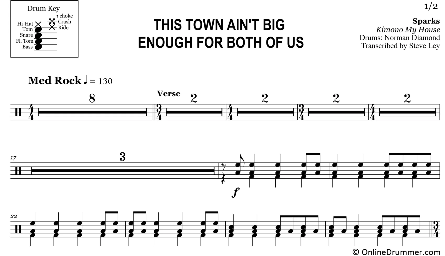 This Town Ain't Big Enough for Both of Us - Sparks - Drum Sheet Music - Image 3