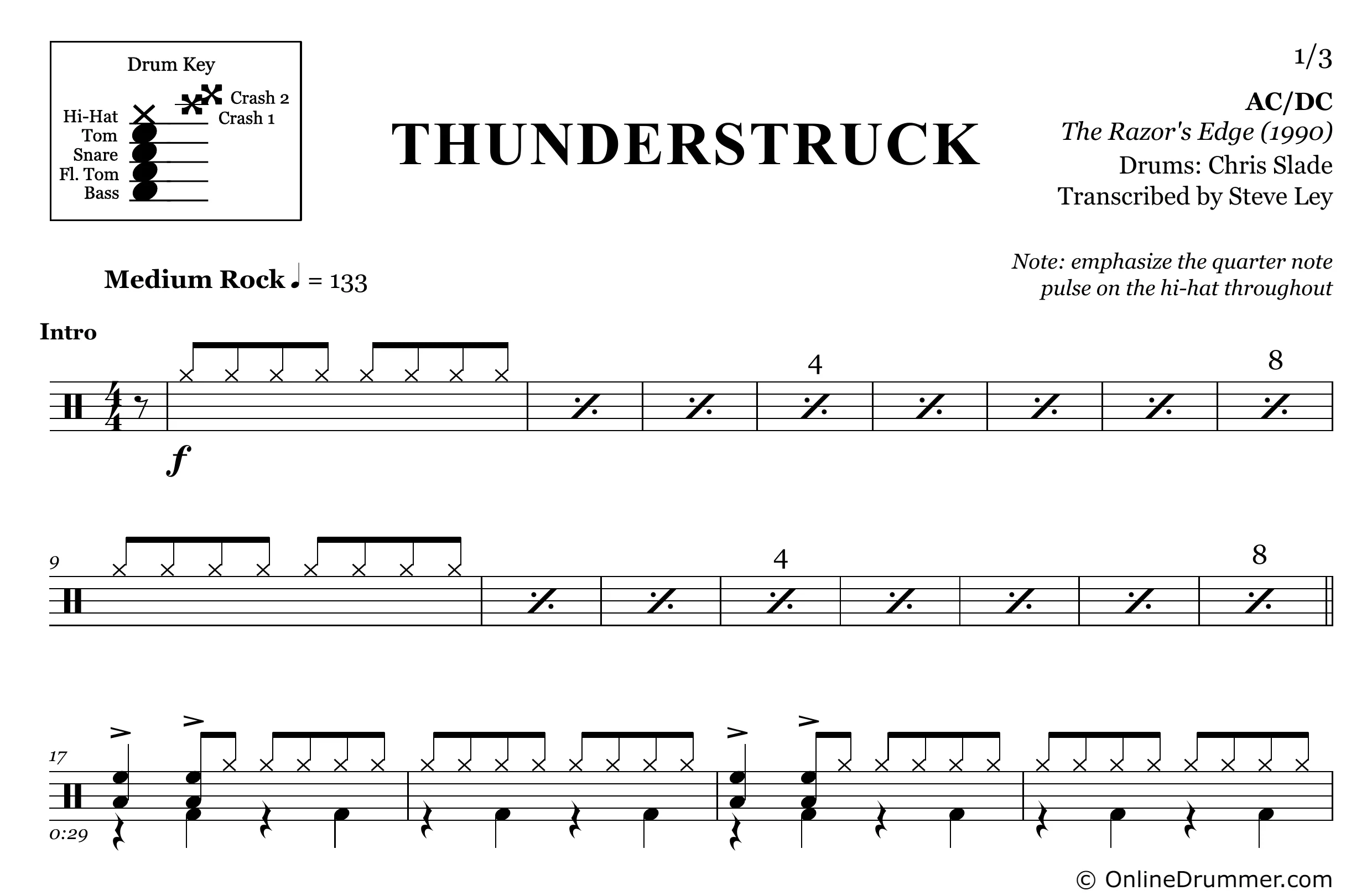 Thunderstruck - ACDC - Drum Sheet Music - Image 3