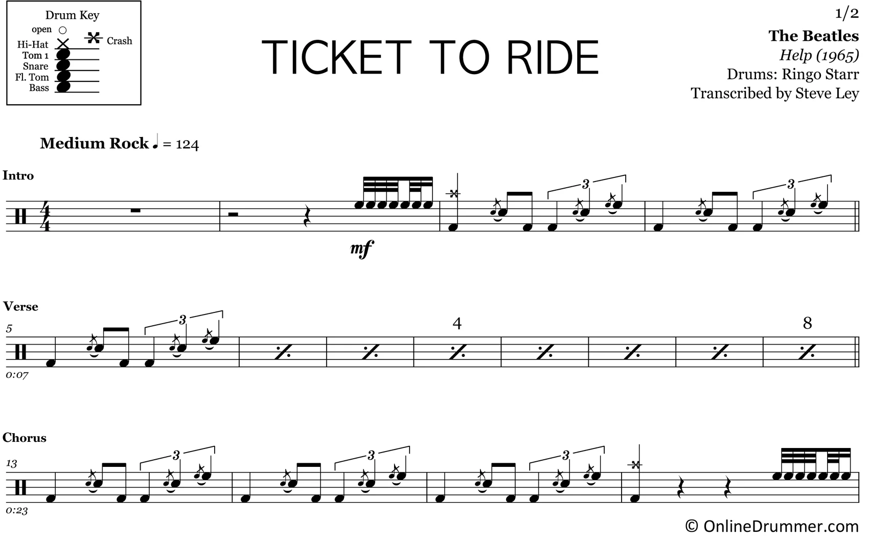 Ticket To Ride - The Beatles - Drum Sheet Music - Image 3